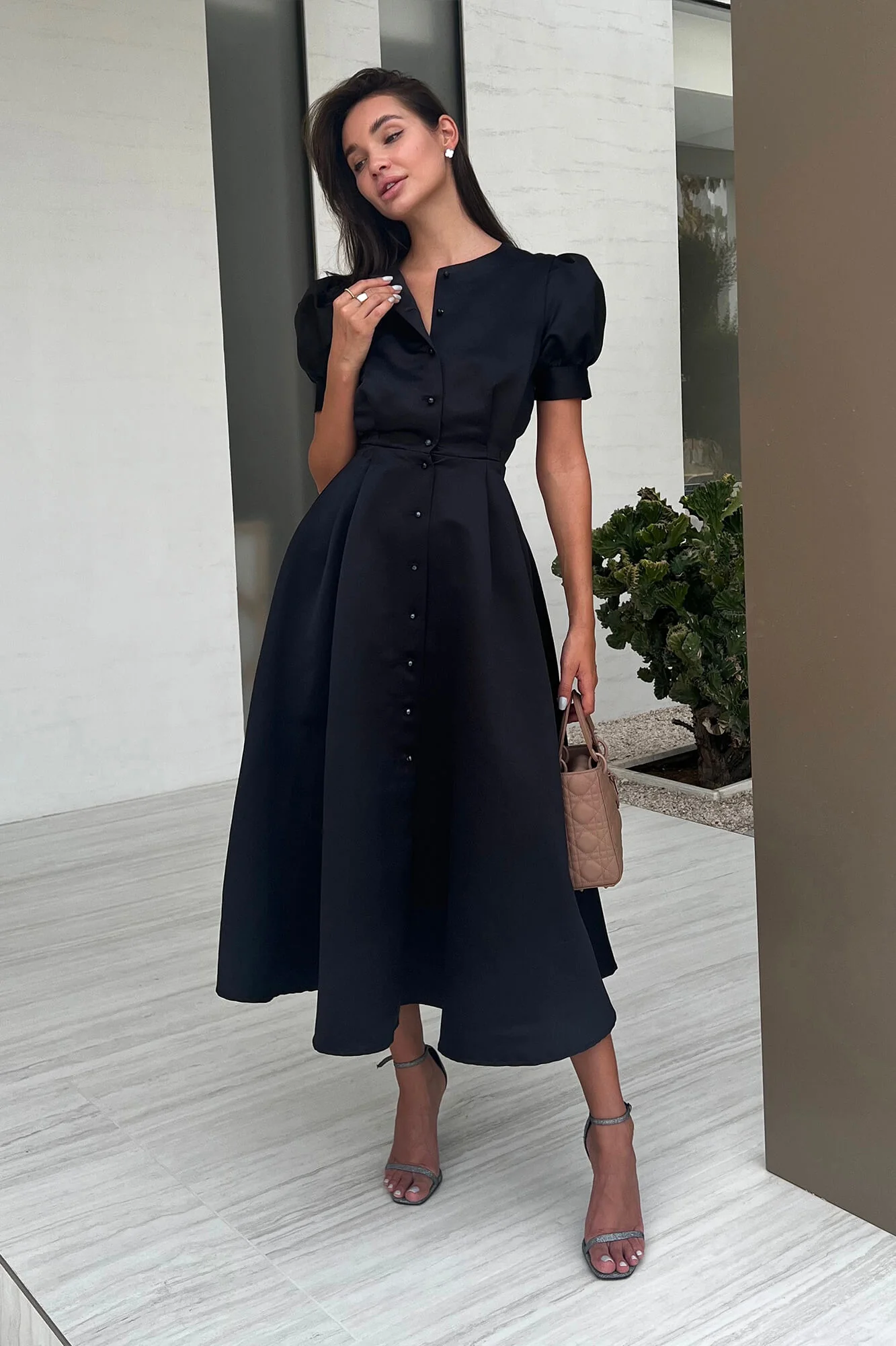 Button Front Midi Dress