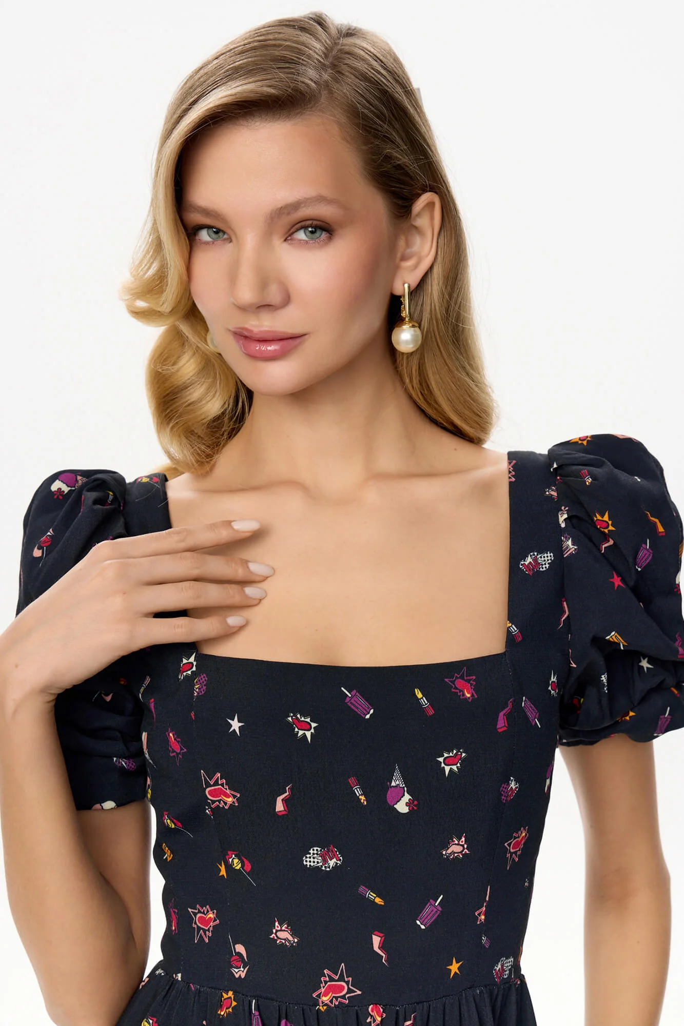 Square Neck Puff Sleeve Mini Dress
