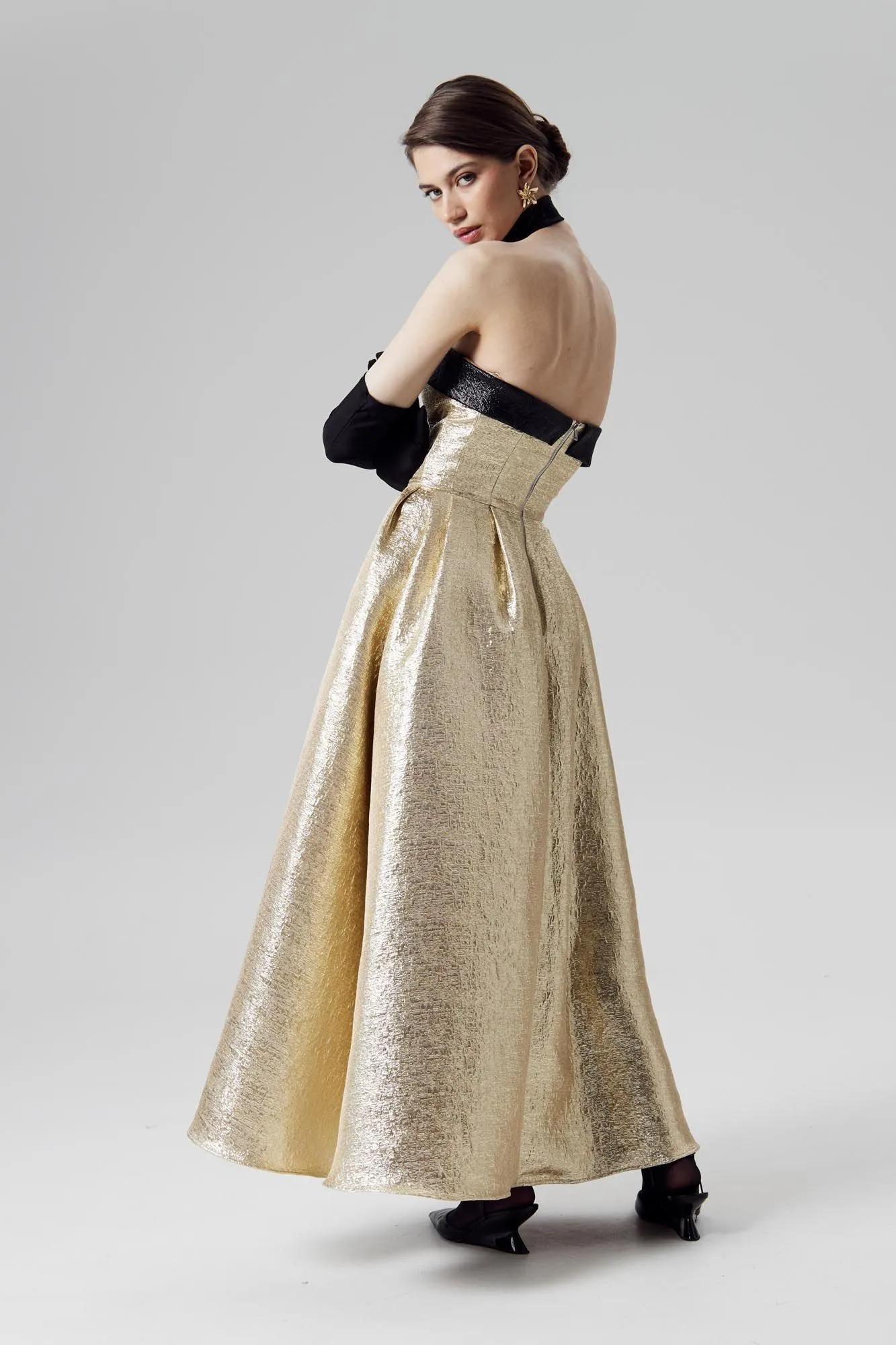 Jacquard Midi Dress with Turn-up