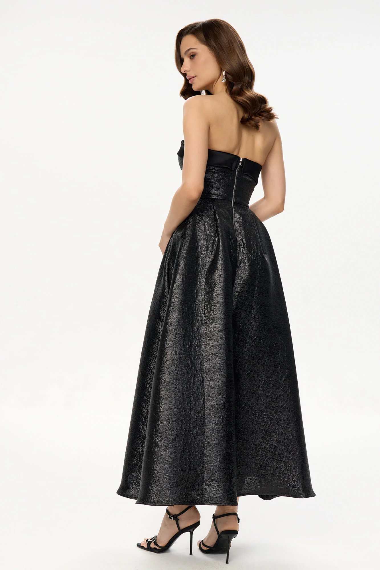 Jacquard Midi Dress with Turn-up