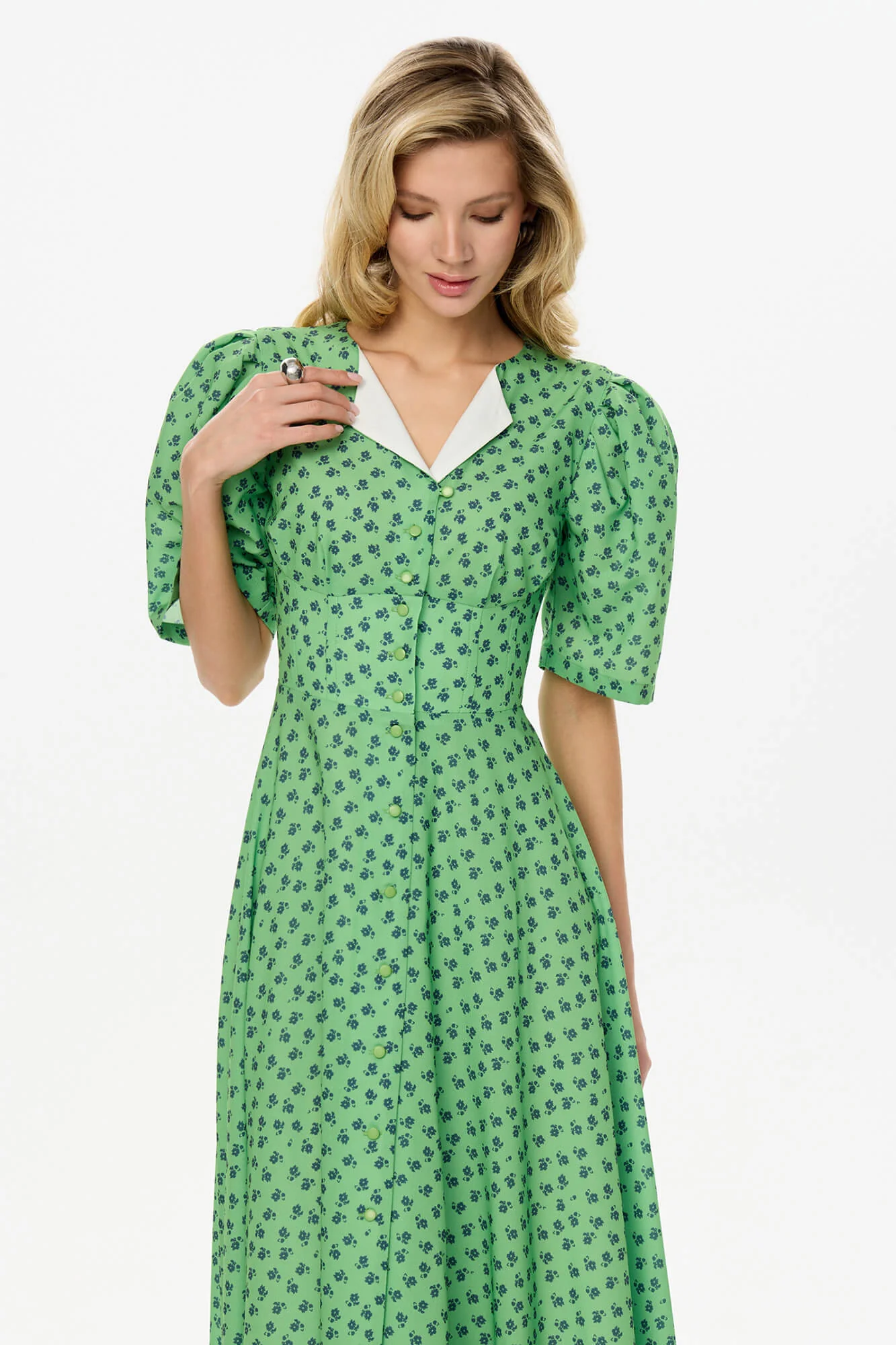 Short Sleeve Buttoned Midi Dress