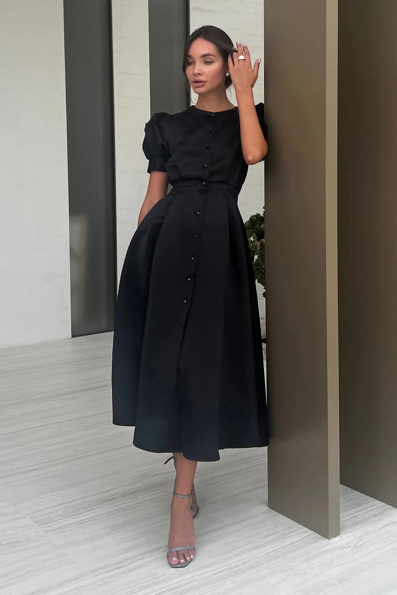 Button Front Midi Dress