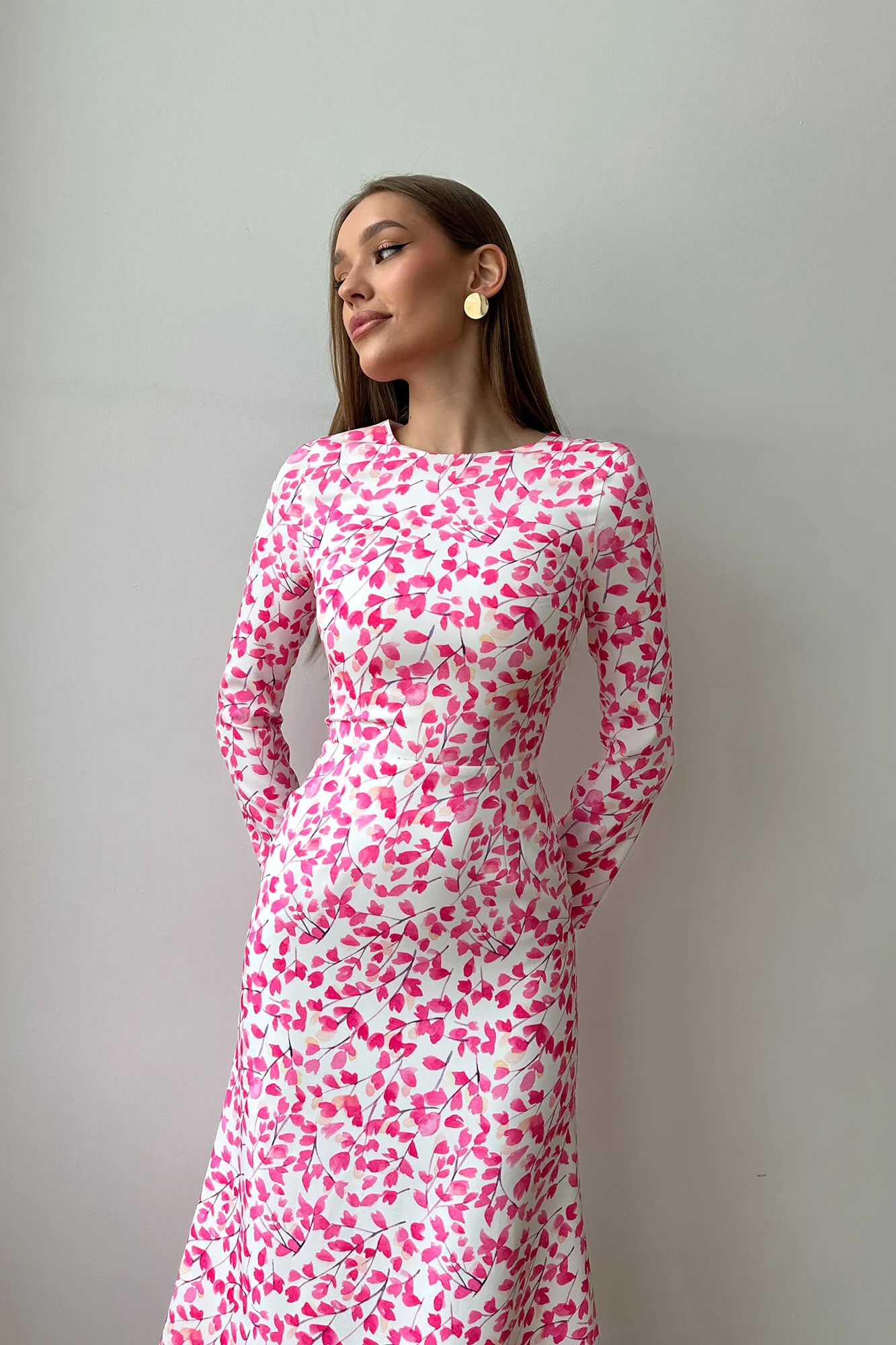 Long Sleeve Printed Midi Dress