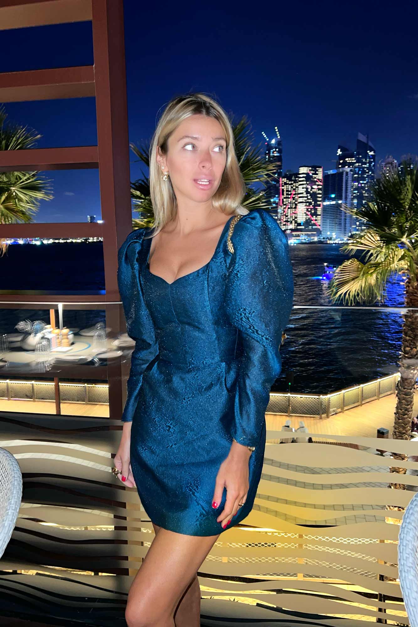 Jacquard Long Sleeve Mini Dress