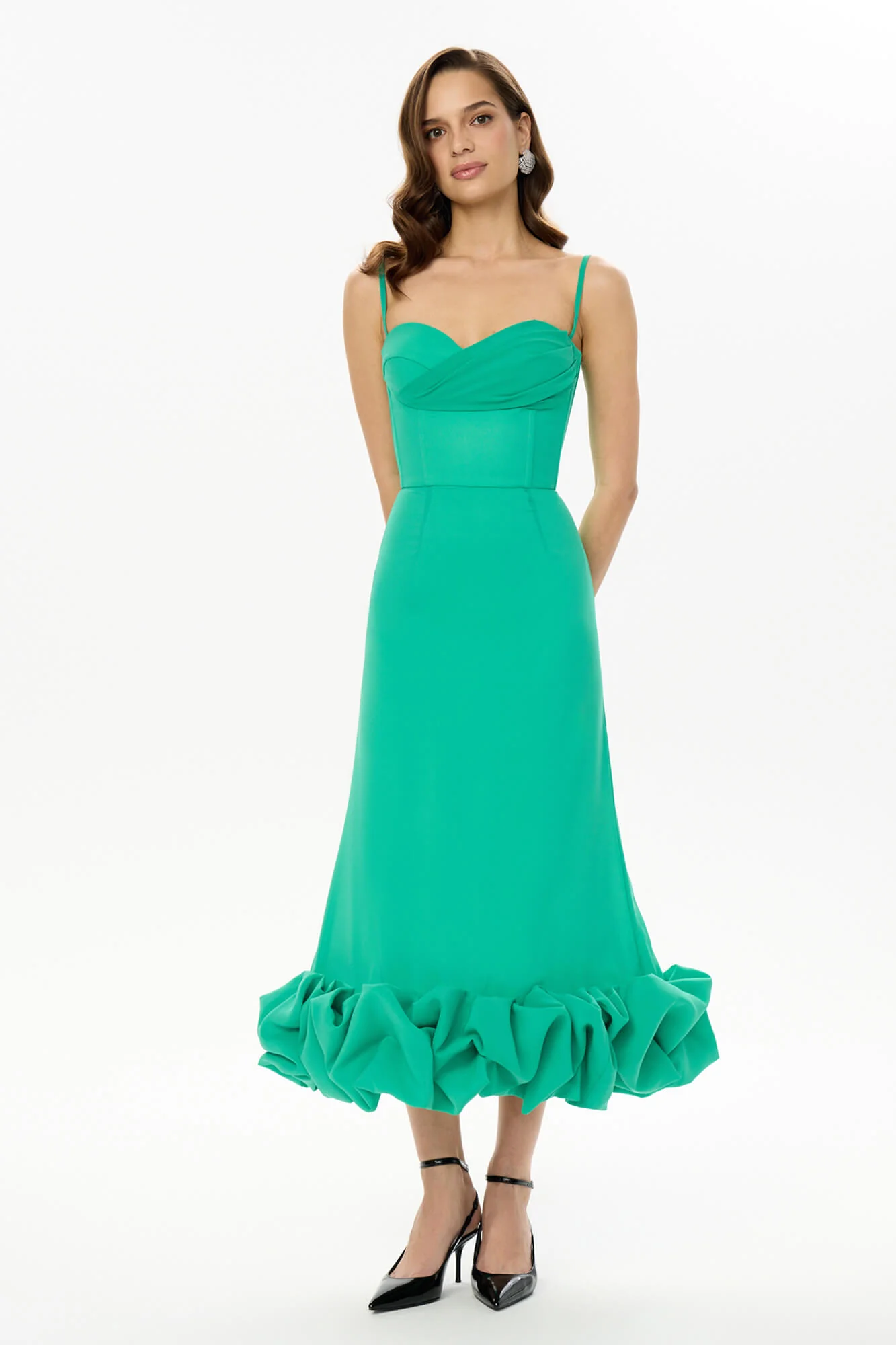 Draped Bodice Bottom Flounced Bustier Dress