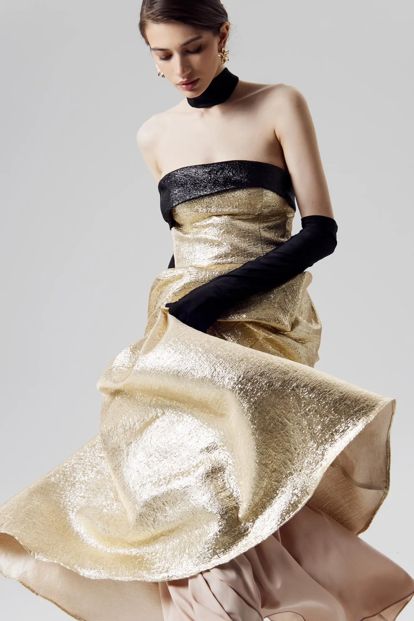 Jacquard Midi Dress with Turn-up