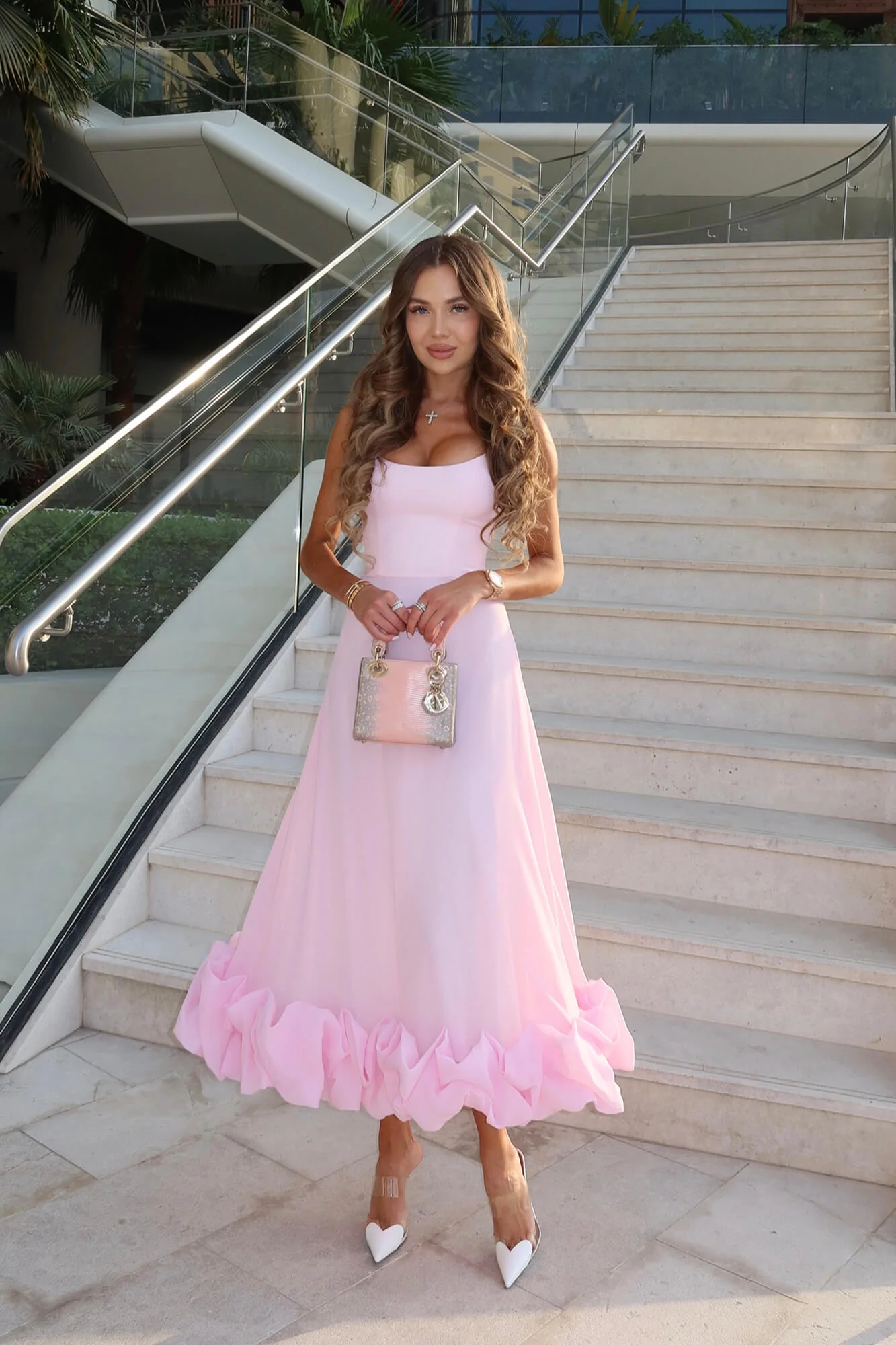 Flounce Bustier Midi Dress