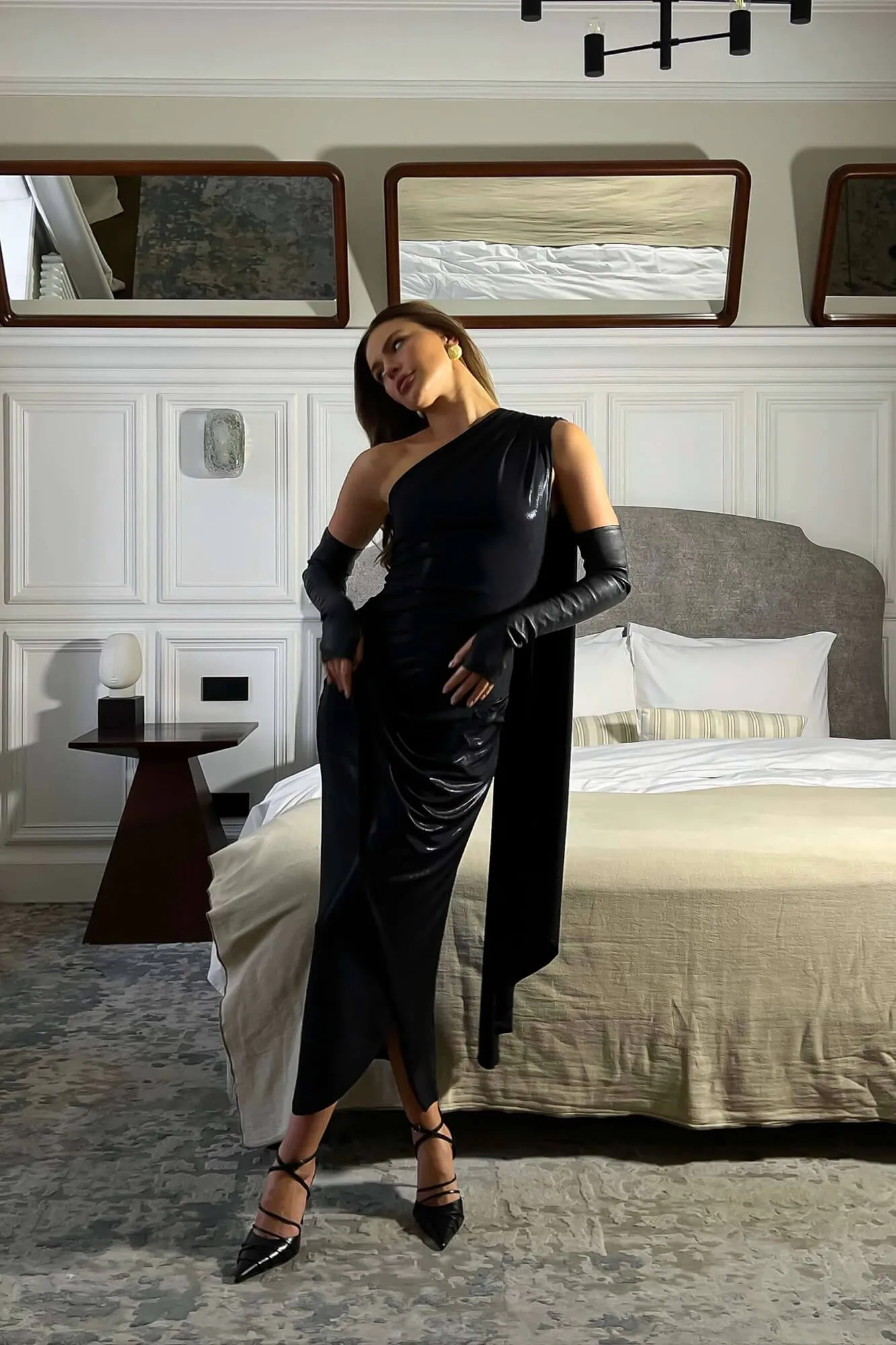 Jersey Midi Dress With Train