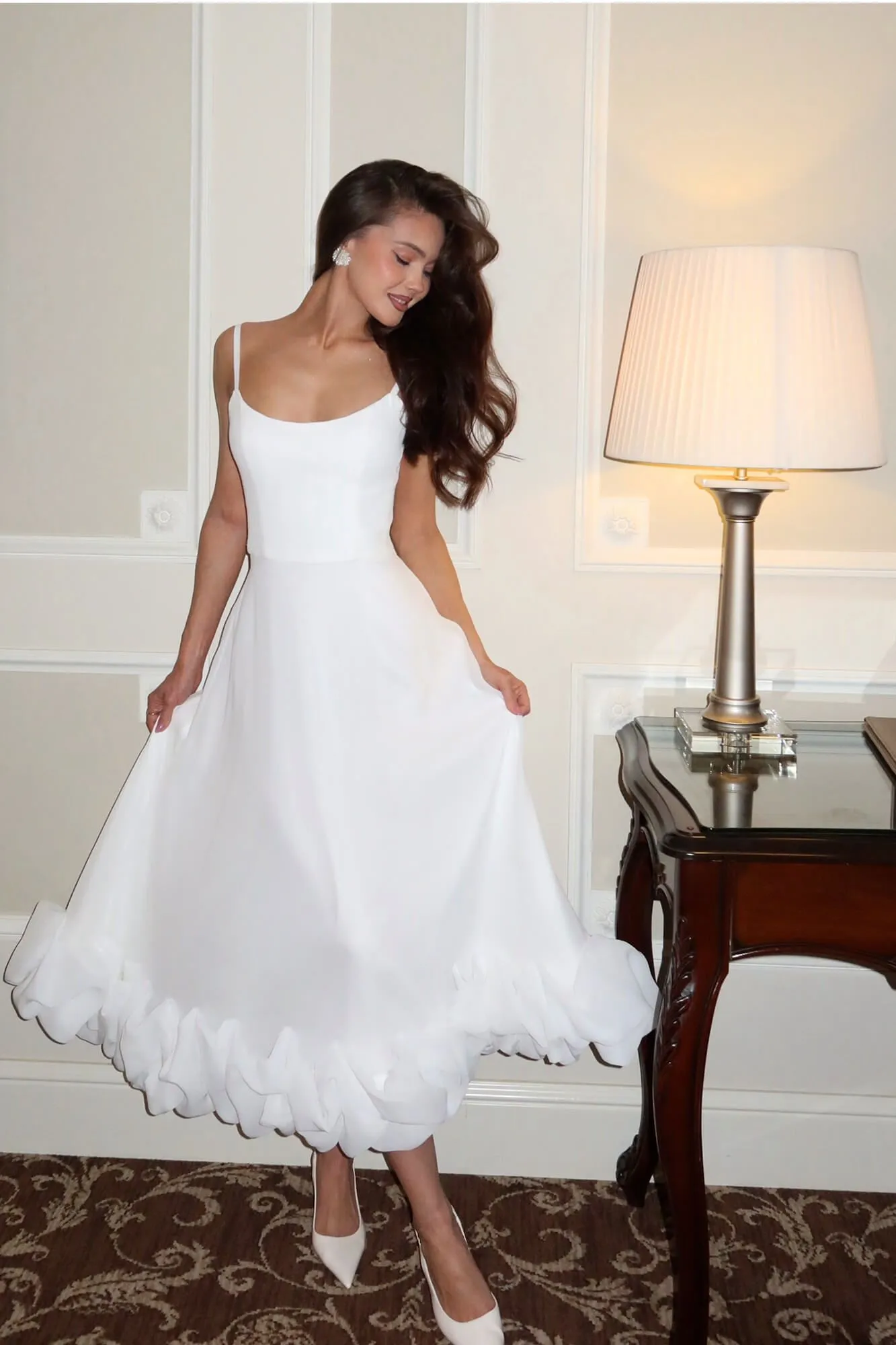 Flounce Bustier Midi Dress