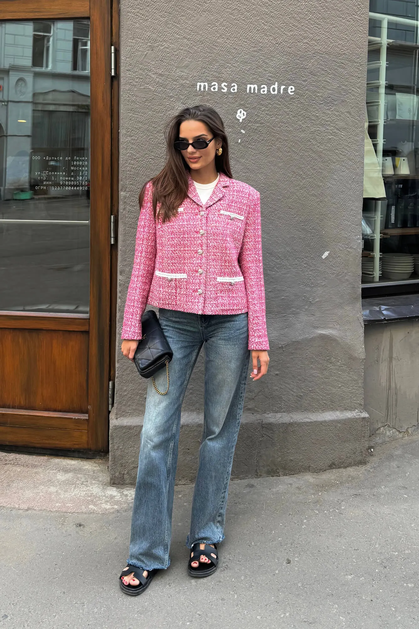 Single Breasted Velvet Trim Plaid Jacket