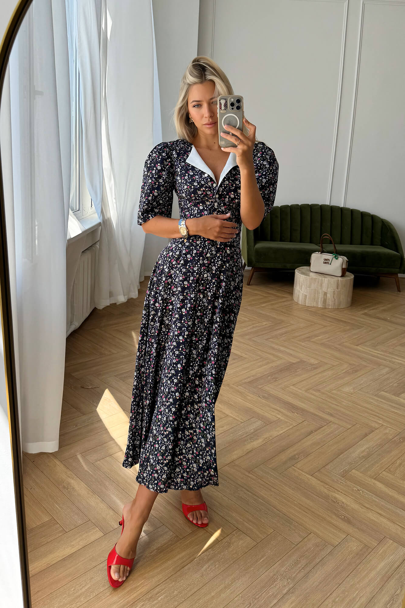 Short Sleeve Buttoned Midi Dress