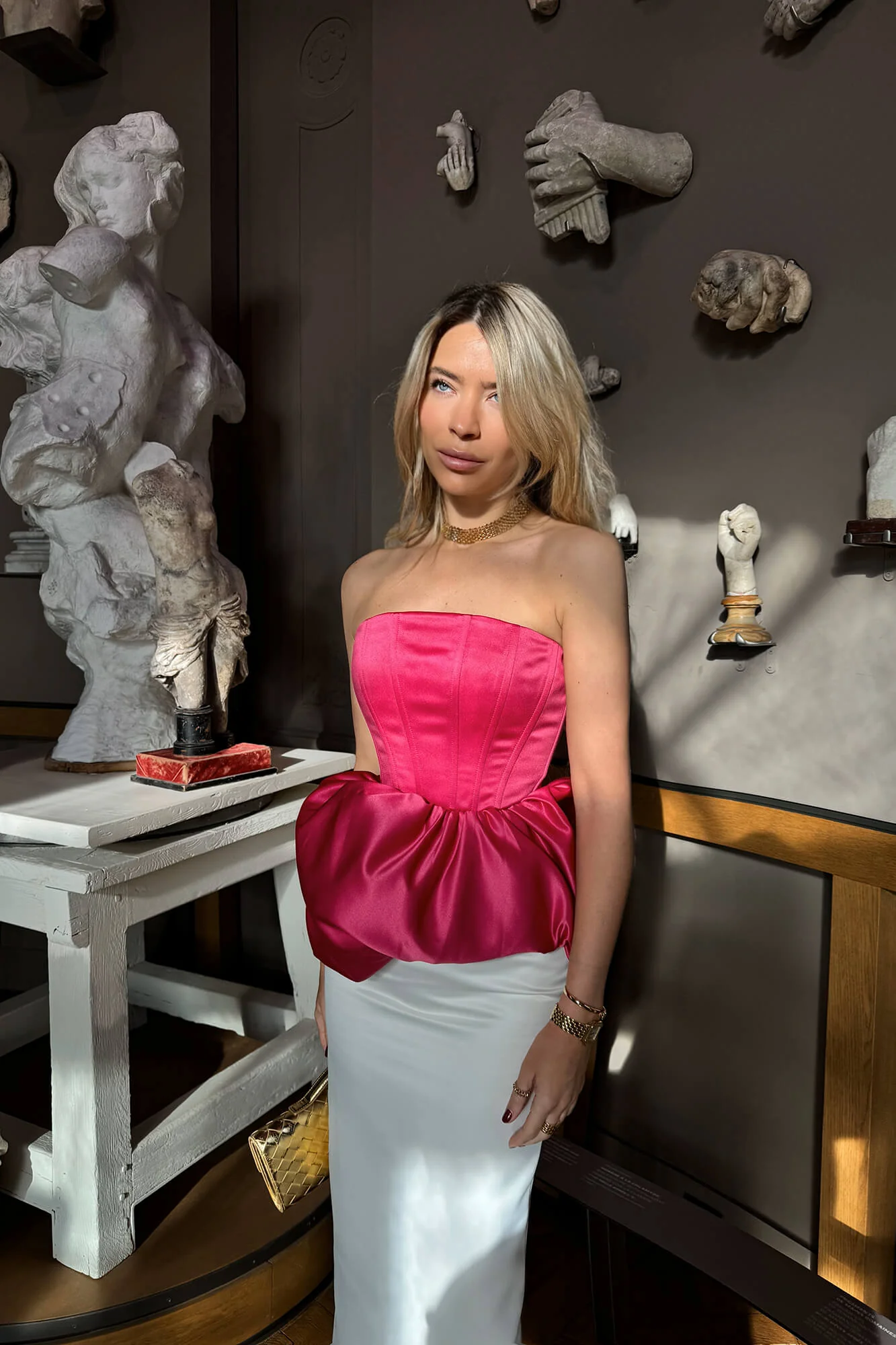 Satin Corset Top with Ruffled Basque