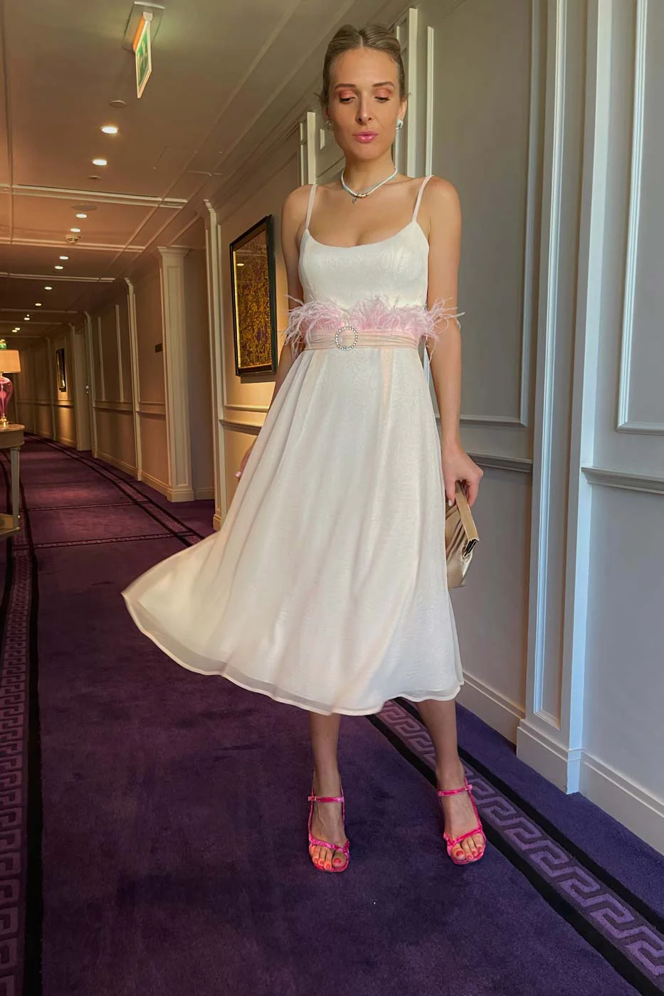 Bustier Dress with Feather Detail belt