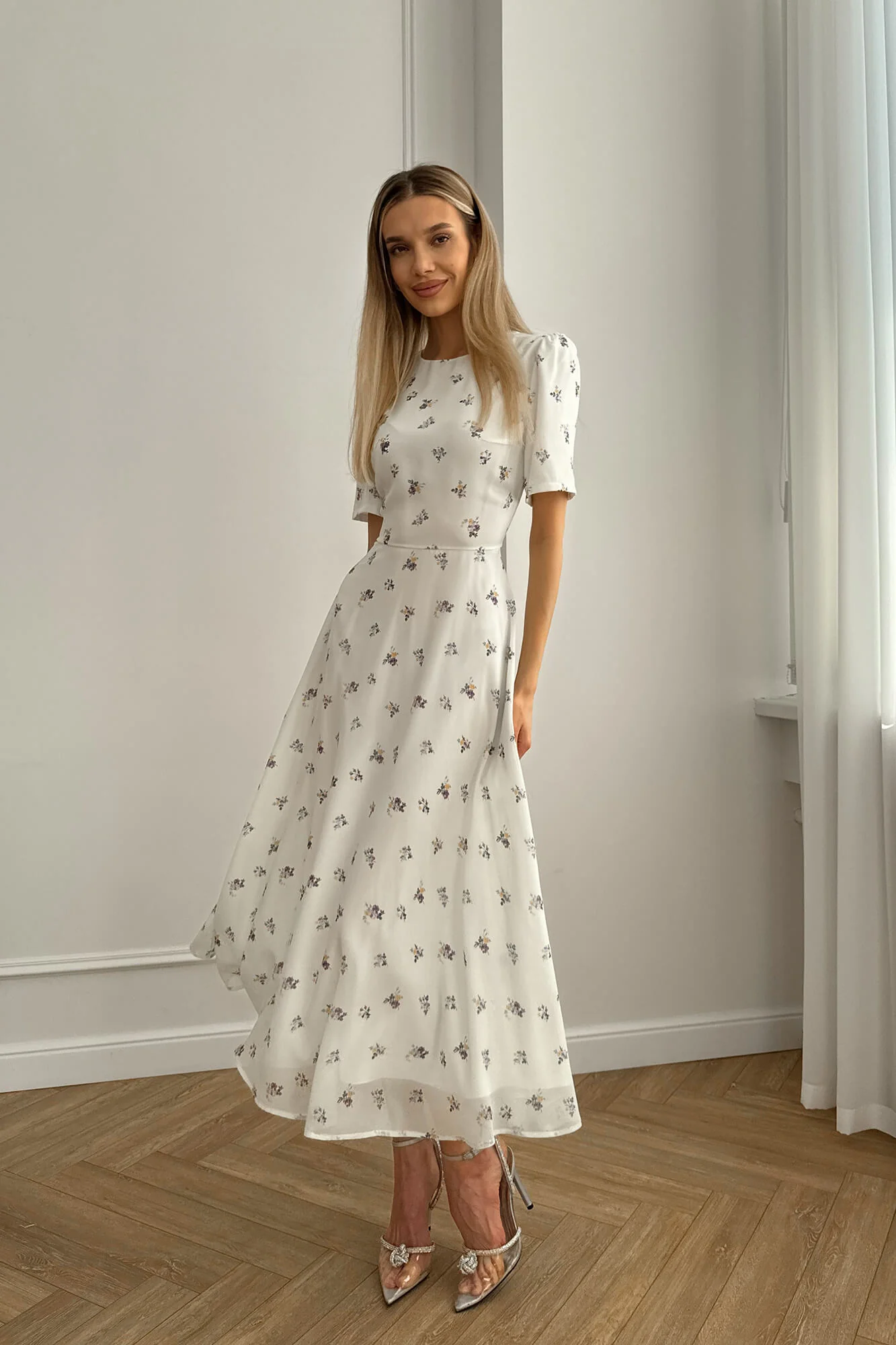 Short Sleeve Floral Midi Dress