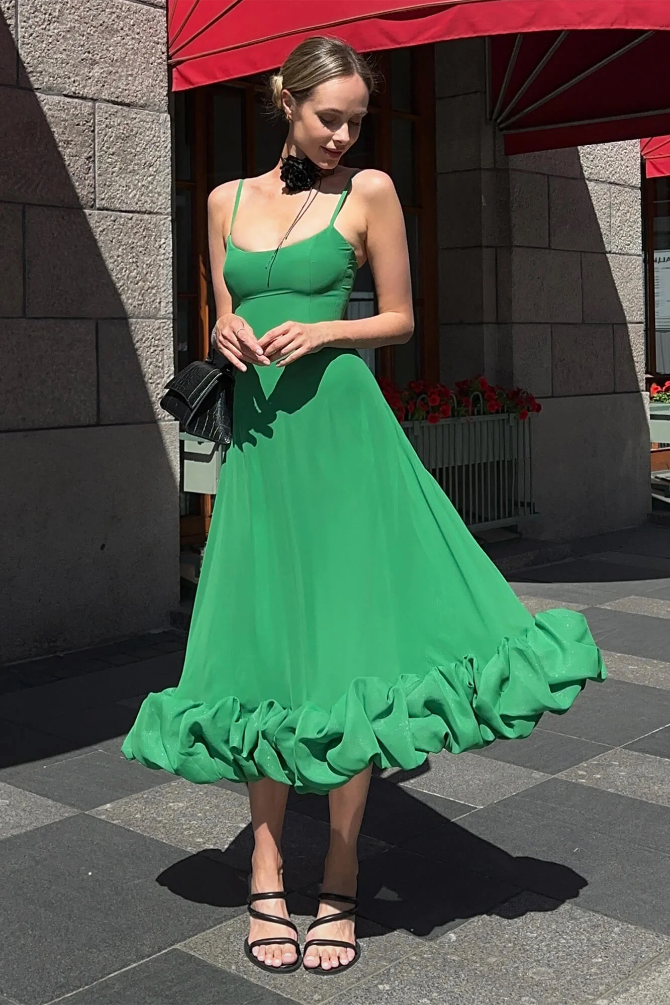 Flounce Bustier Midi Dress