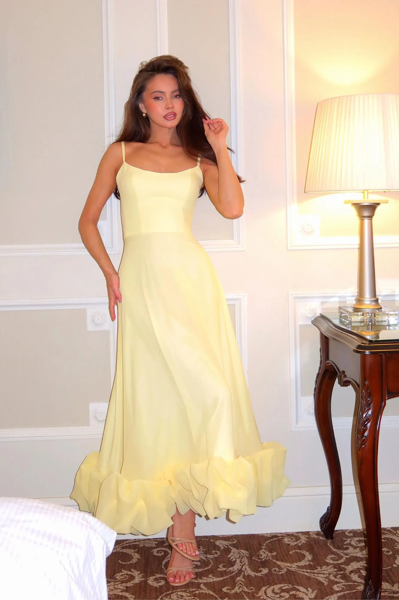 Flounce Bustier Midi Dress