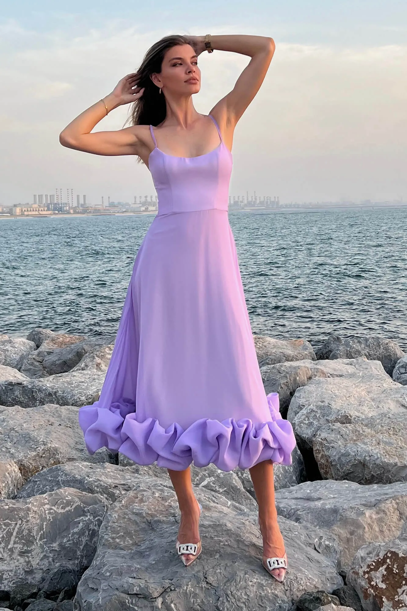 Flounce Bustier Midi Dress