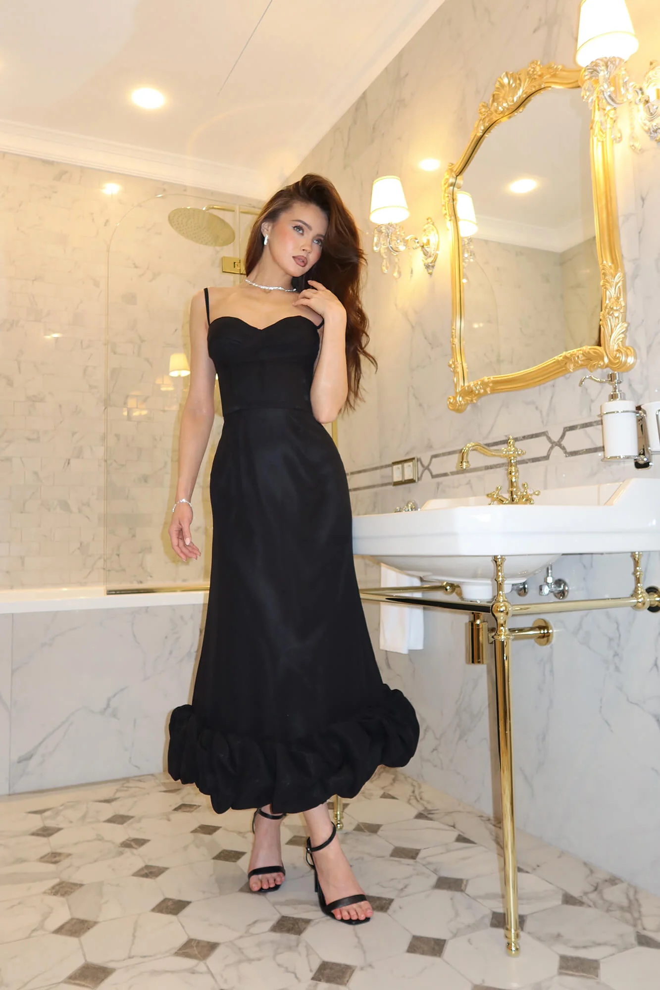 Draped Bodice Bottom Flounced Bustier Dress