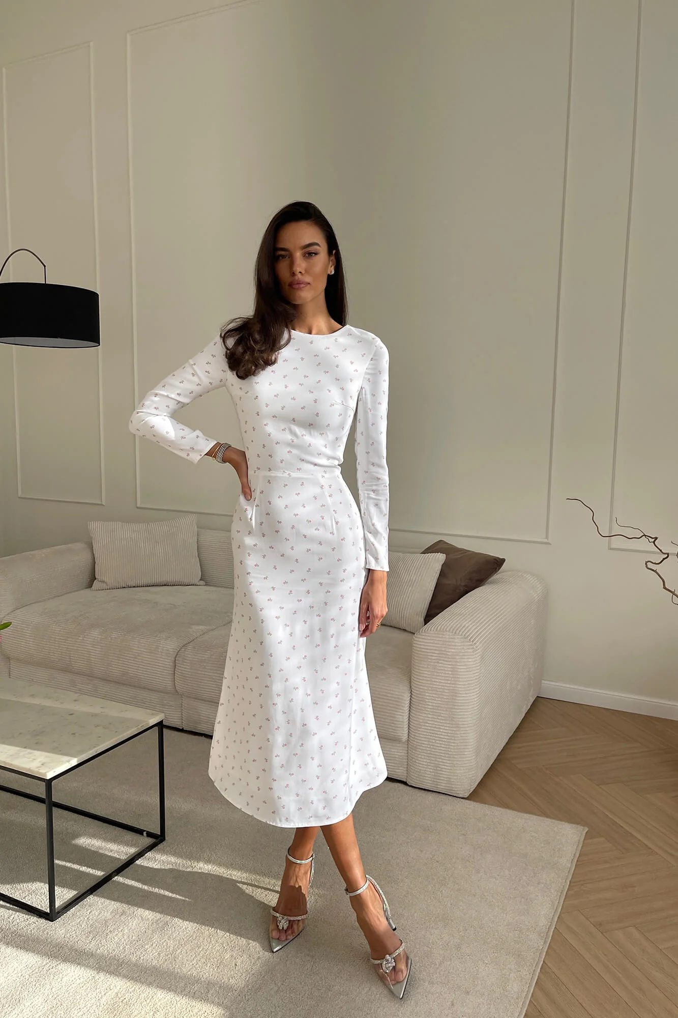 Godet Silhouette Long Sleeve Midi Dress