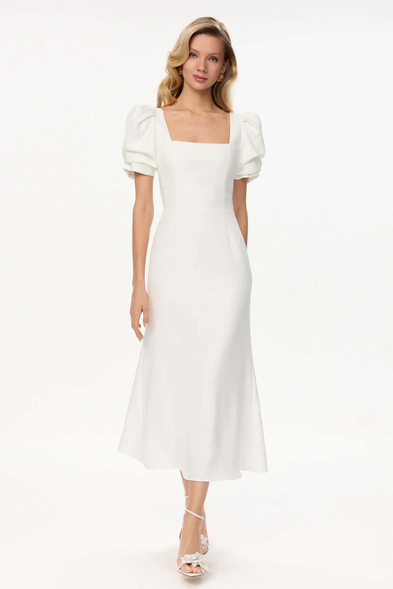 Godet Silhouette Square Neck Midi Dress