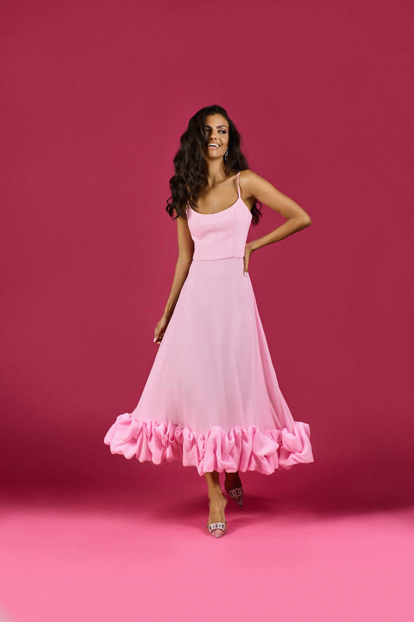 Flounce Bustier Midi Dress