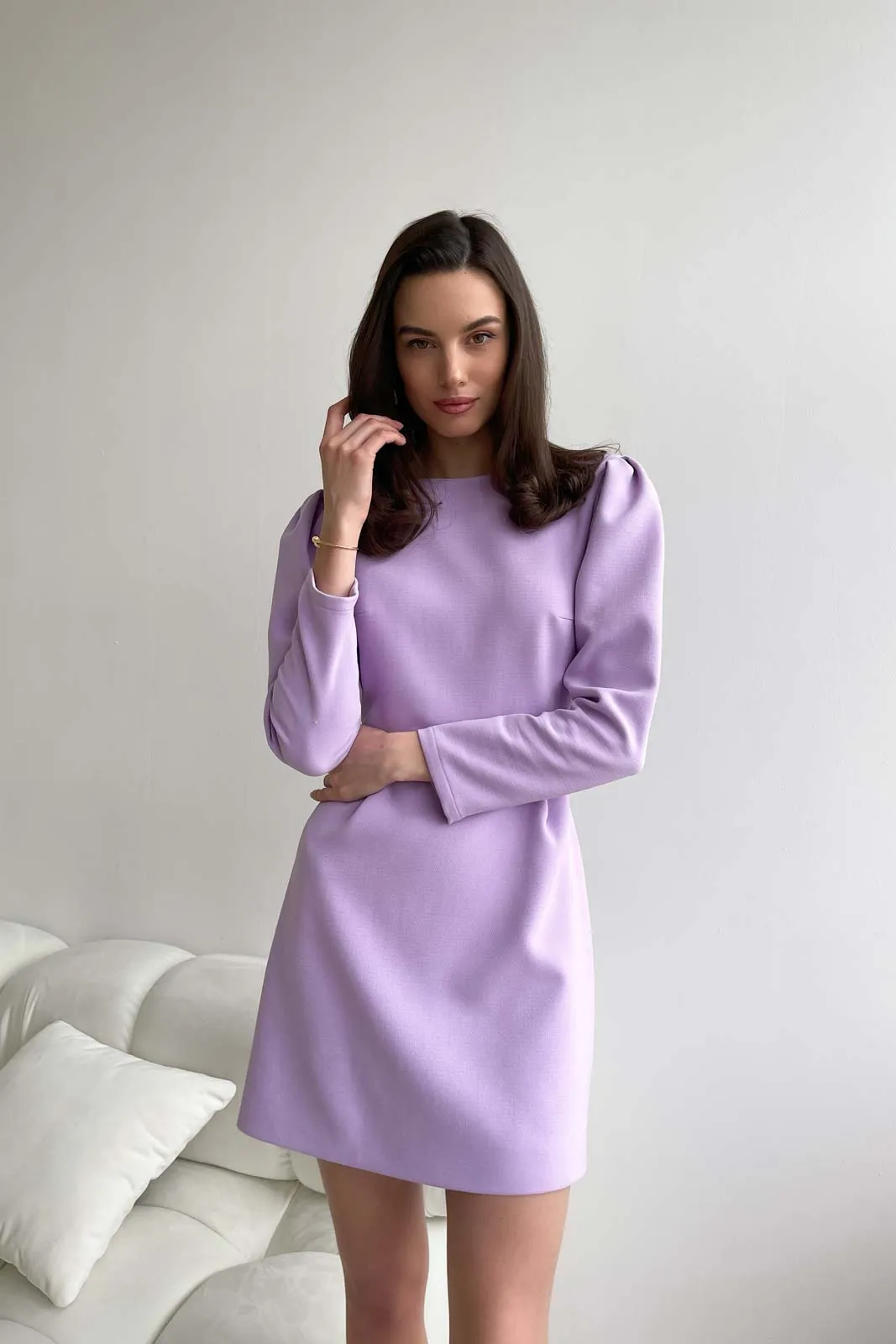 Pleated Long Sleeve Mini Dress