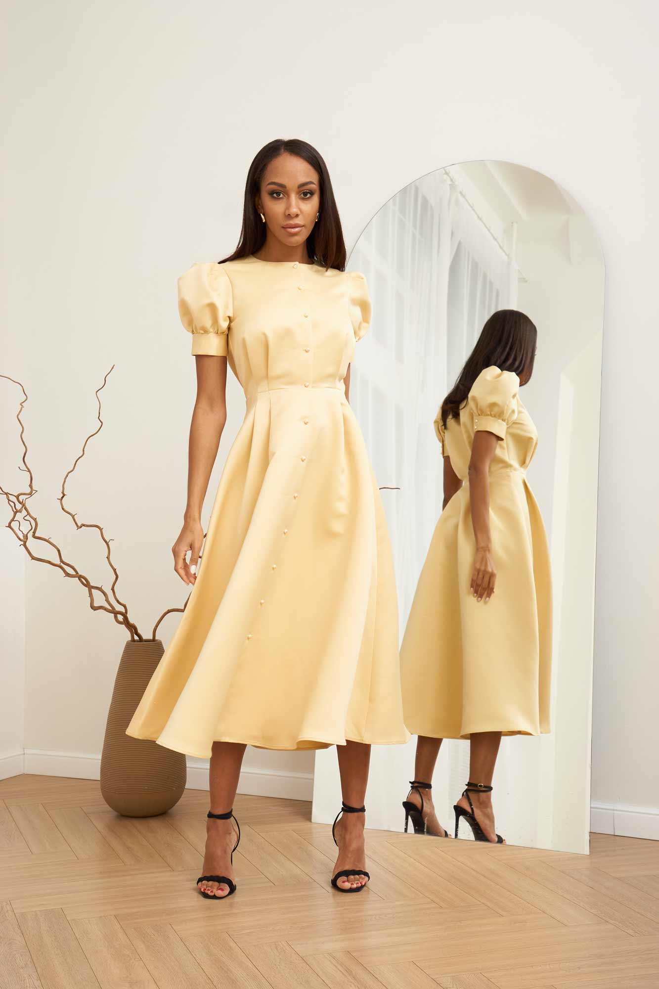 Button Front Midi Dress