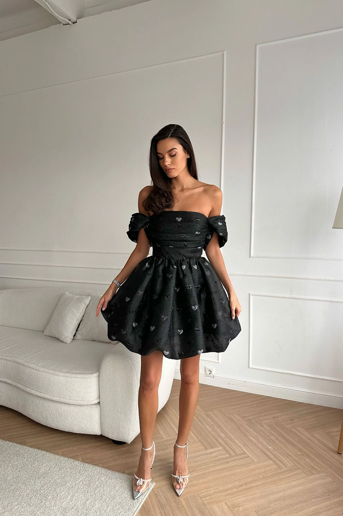 Draped Bodice Jacquard Mini Dress