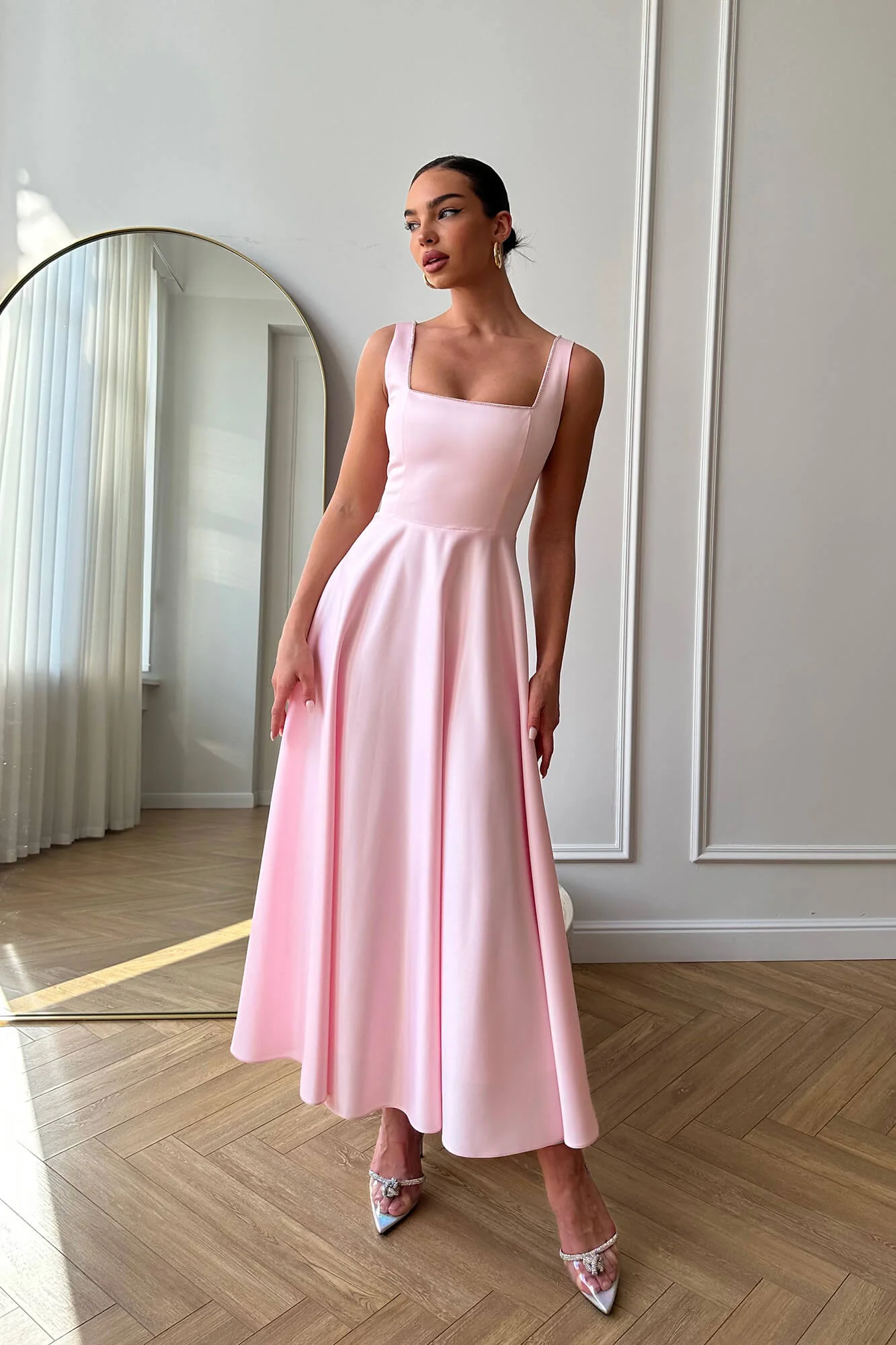 Strap Decorated Bodice Midi Dress