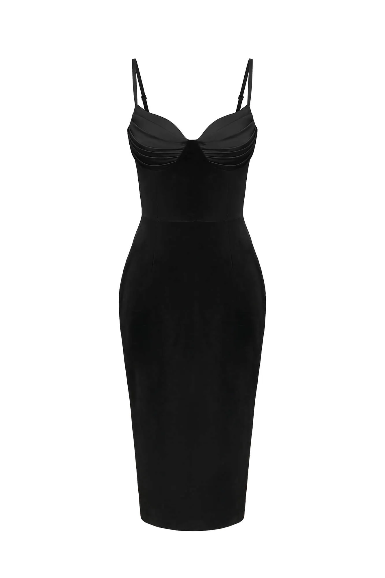 Frill Cups Velvet Midi Dress