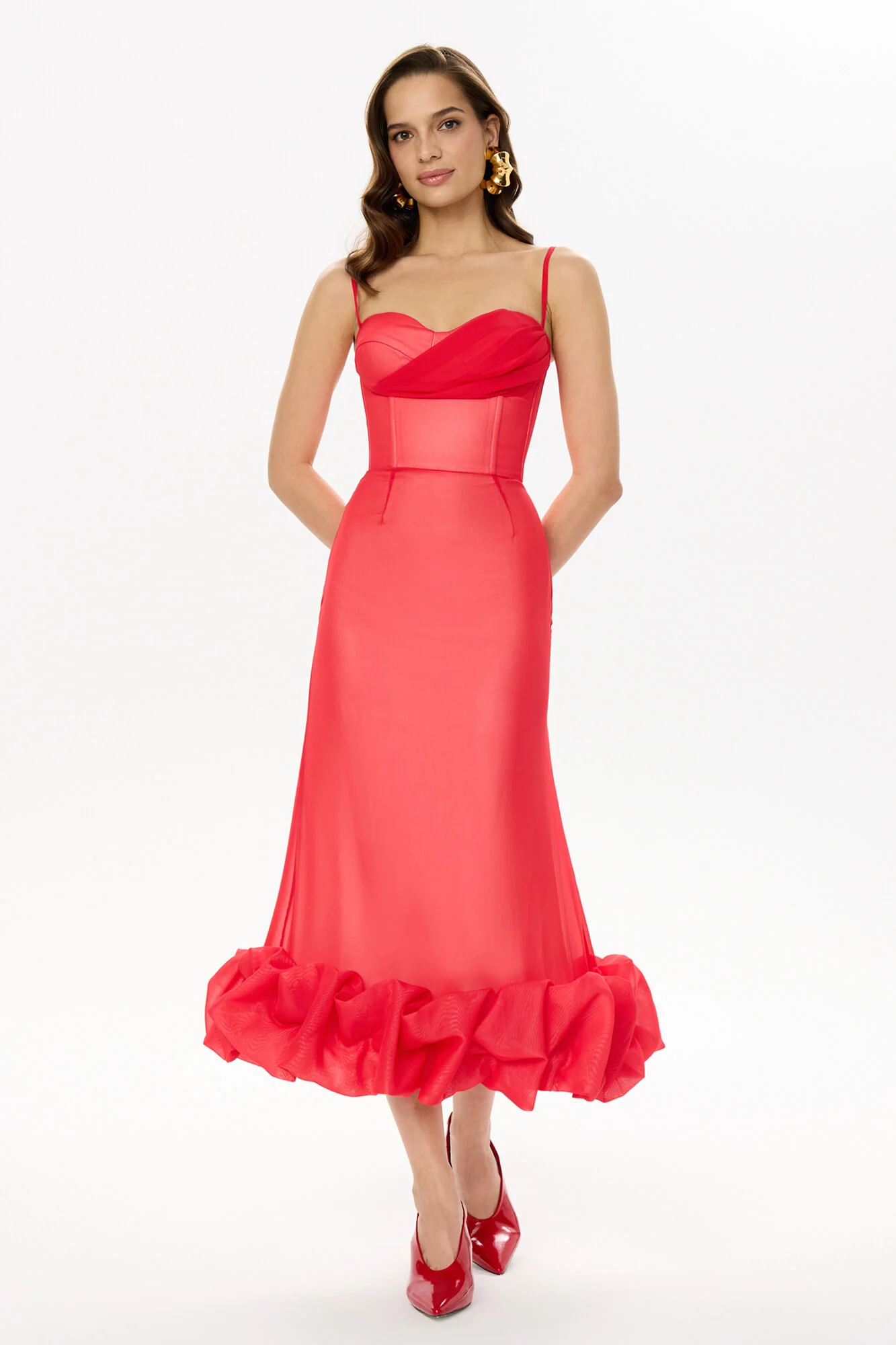 Draped Bodice Bottom Flounced Bustier Dress