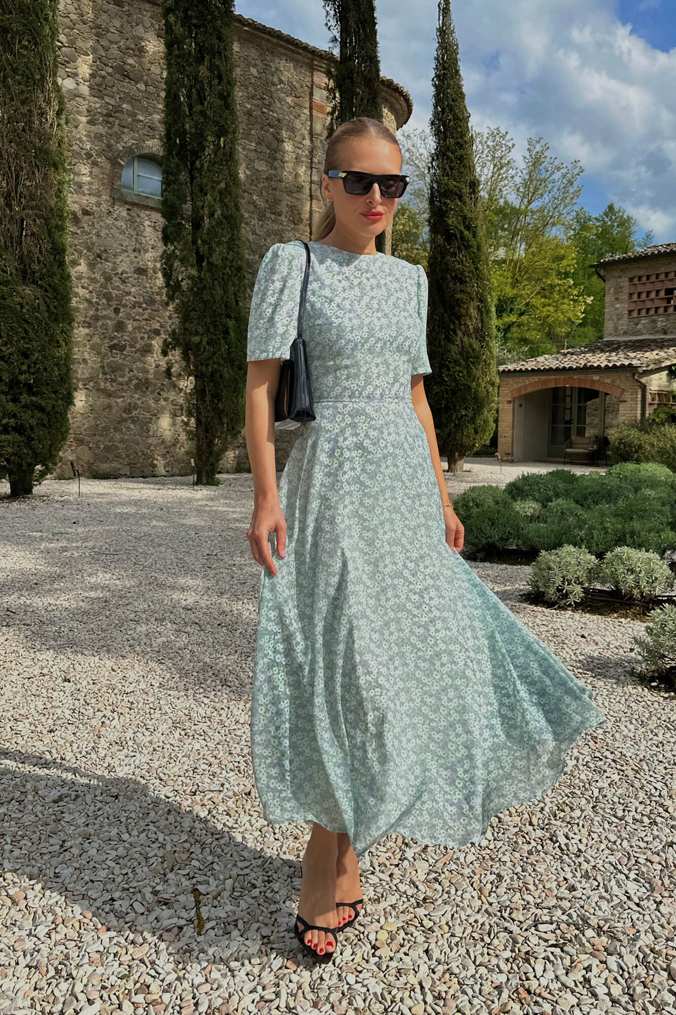 Short Sleeve Floral Midi Dress