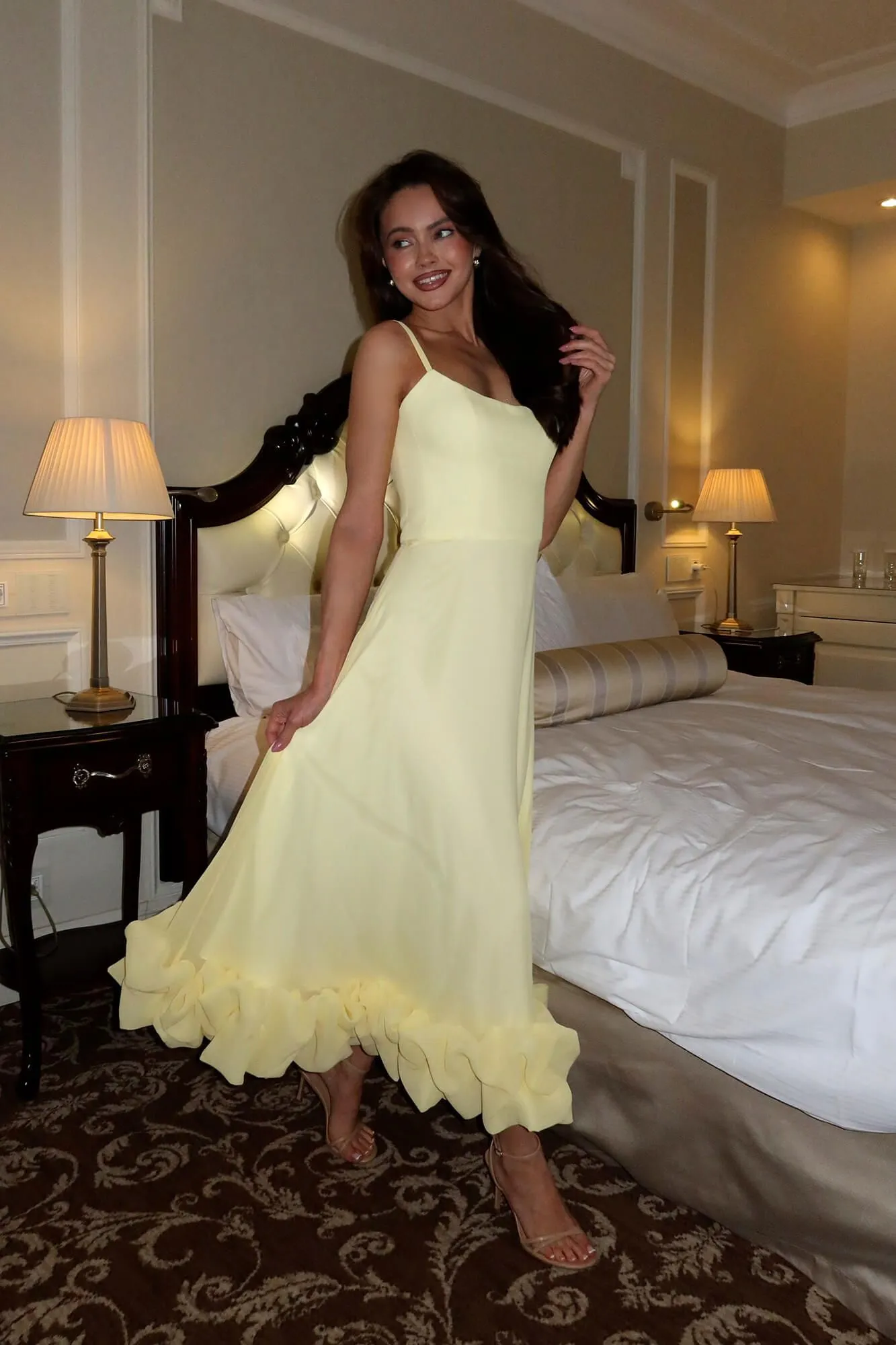 Flounce Bustier Midi Dress