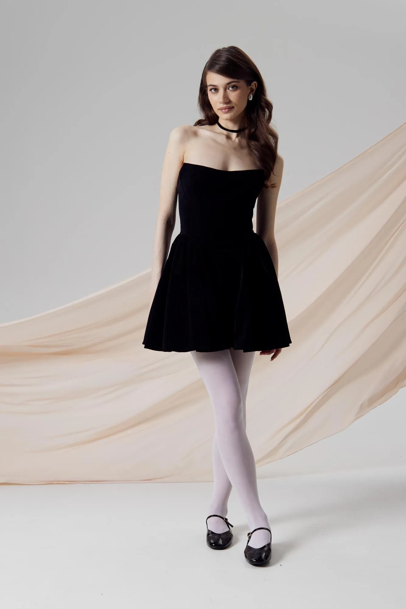 Velvet Mini Dress with Textured Corset