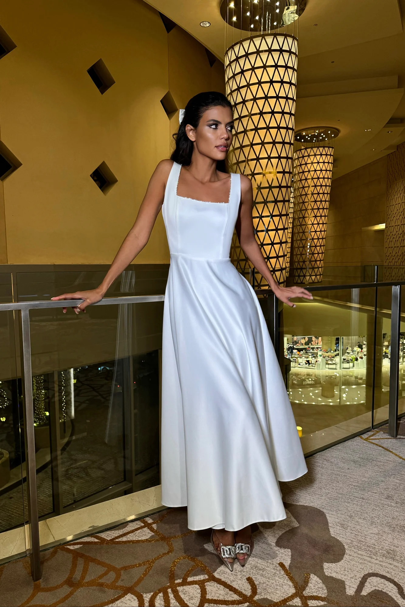 Strap Decorated Bodice Midi Dress