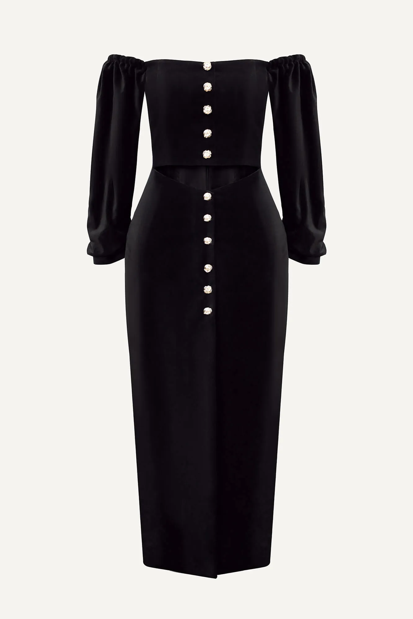 Waist Slit Detailed Velvet Midi Dress