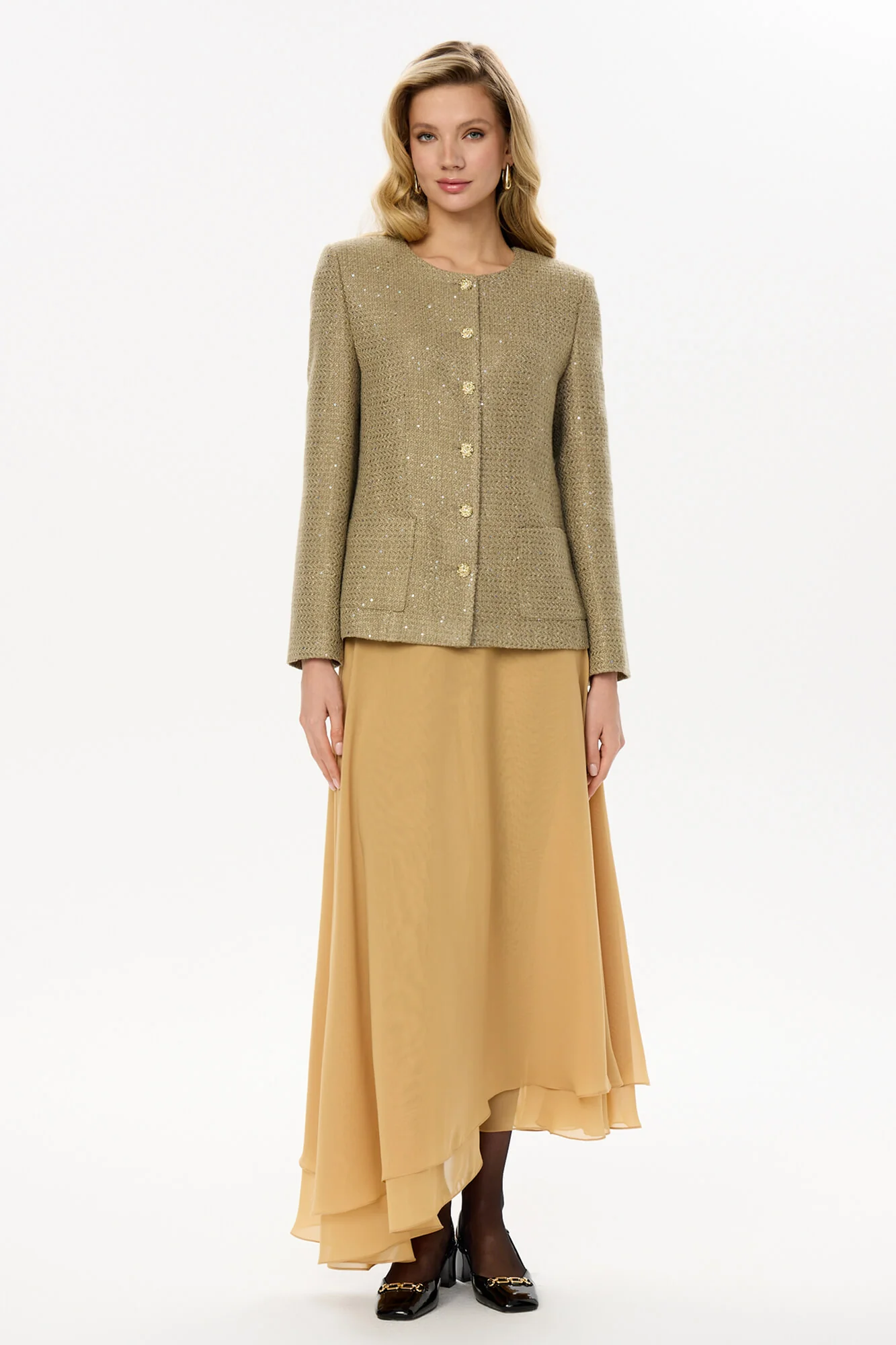 Single-Breasted Collarless Jacket
