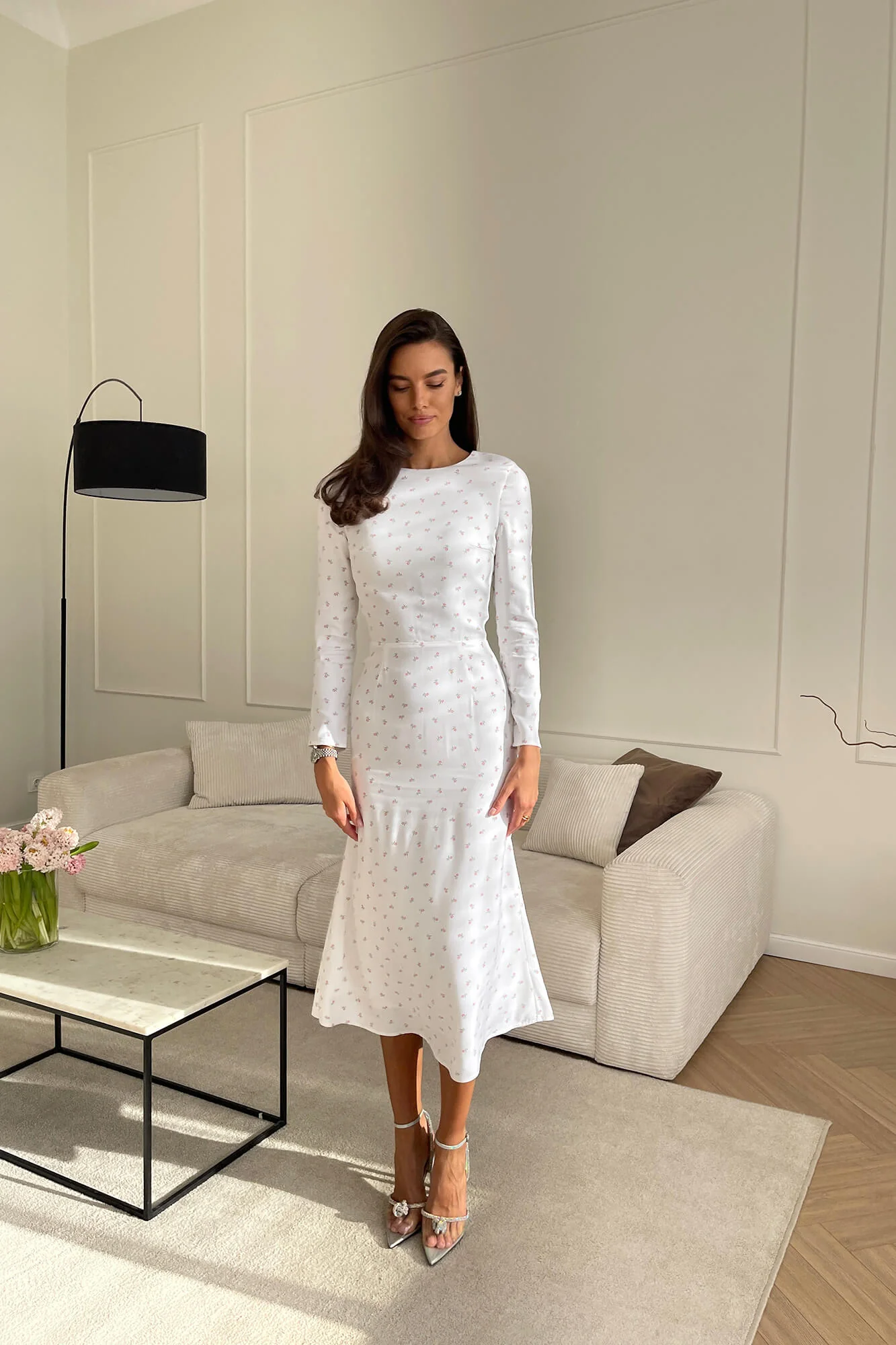 Godet Silhouette Long Sleeve Midi Dress