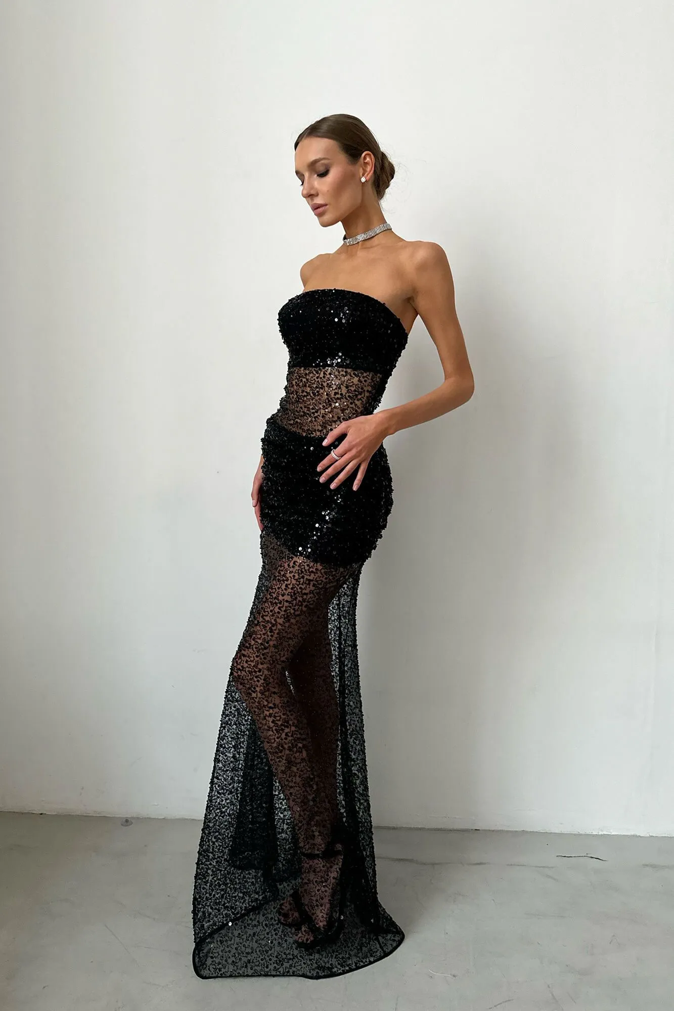 Bugle Beads Bustier Maxi Dress