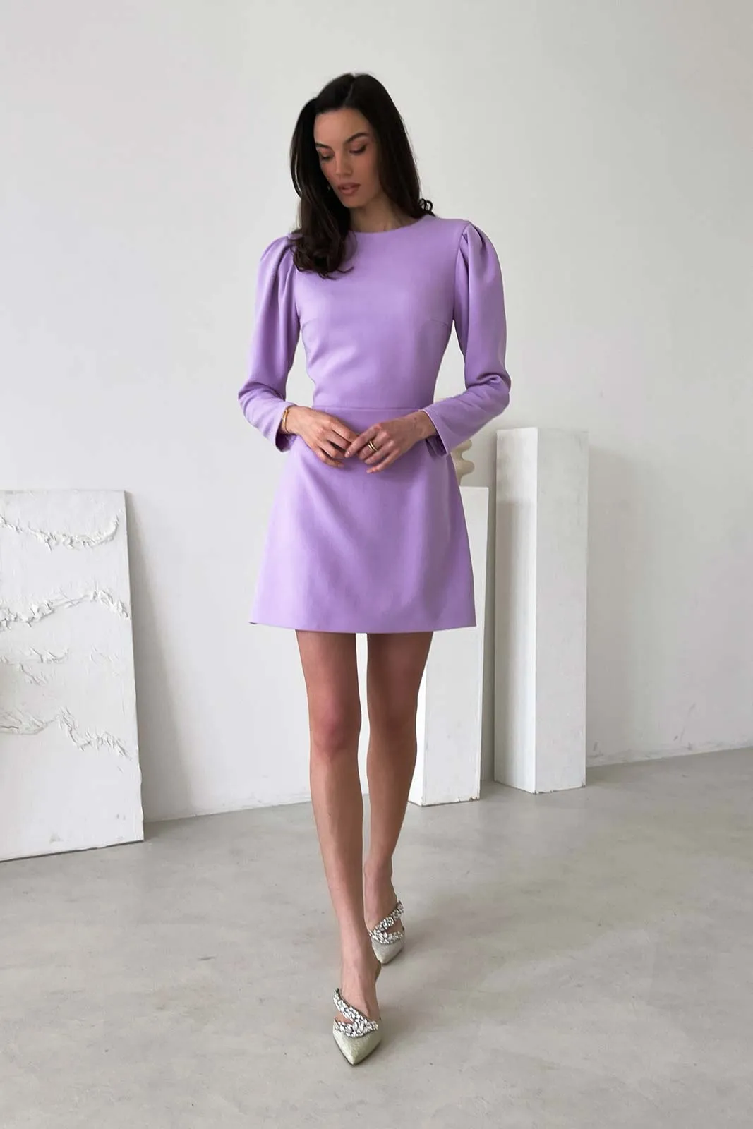 Pleated Long Sleeve Mini Dress