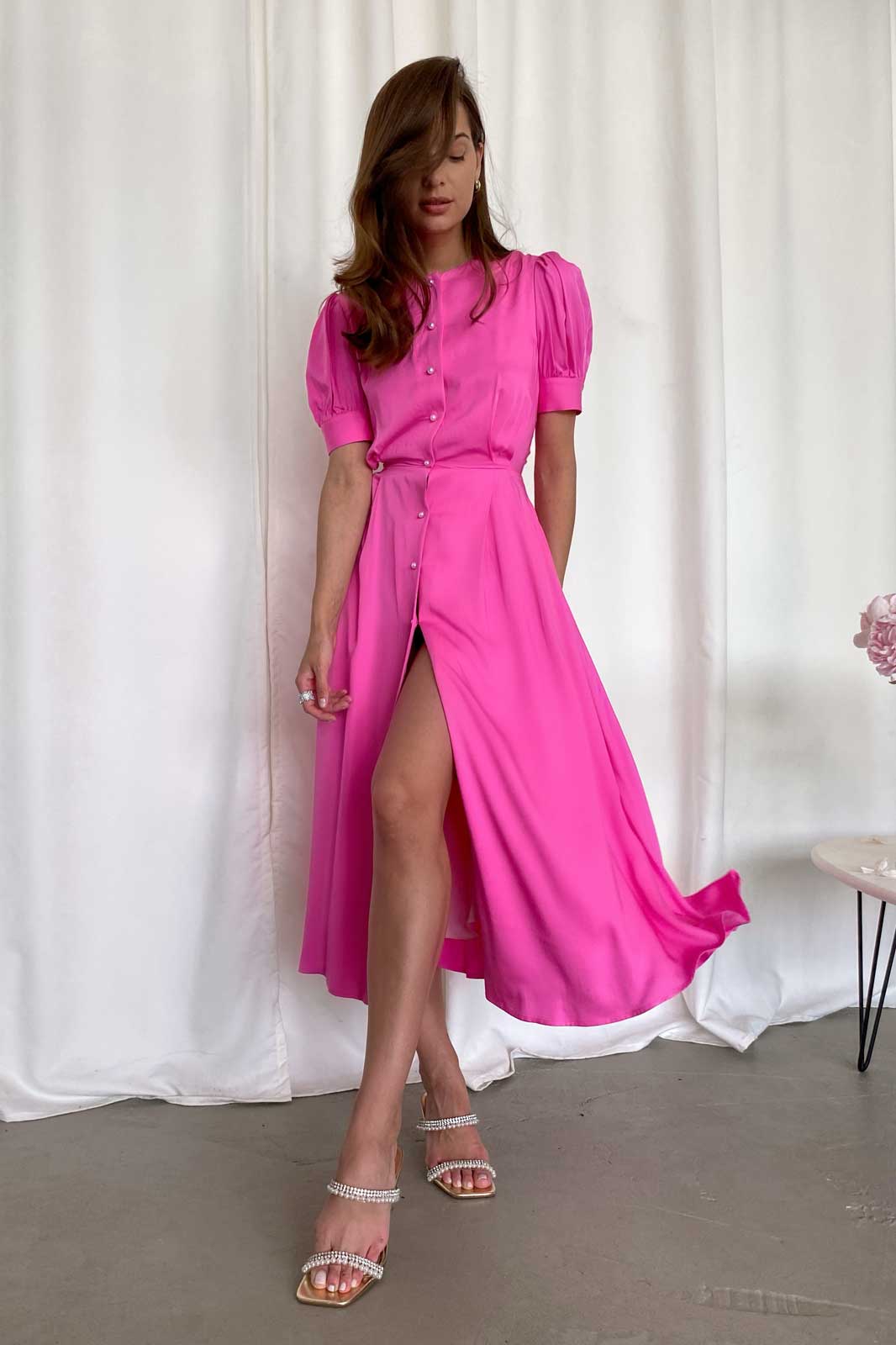 Button Front Midi Dress