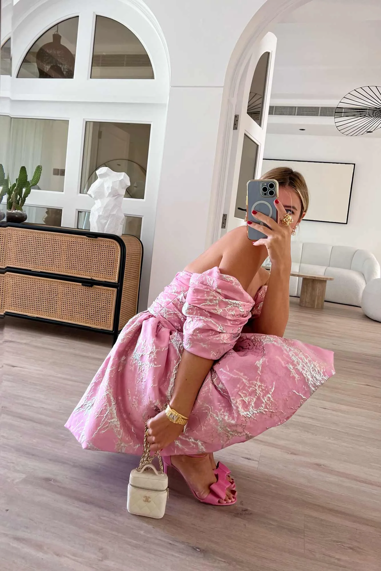 Draped Bodice Jacquard Mini Dress