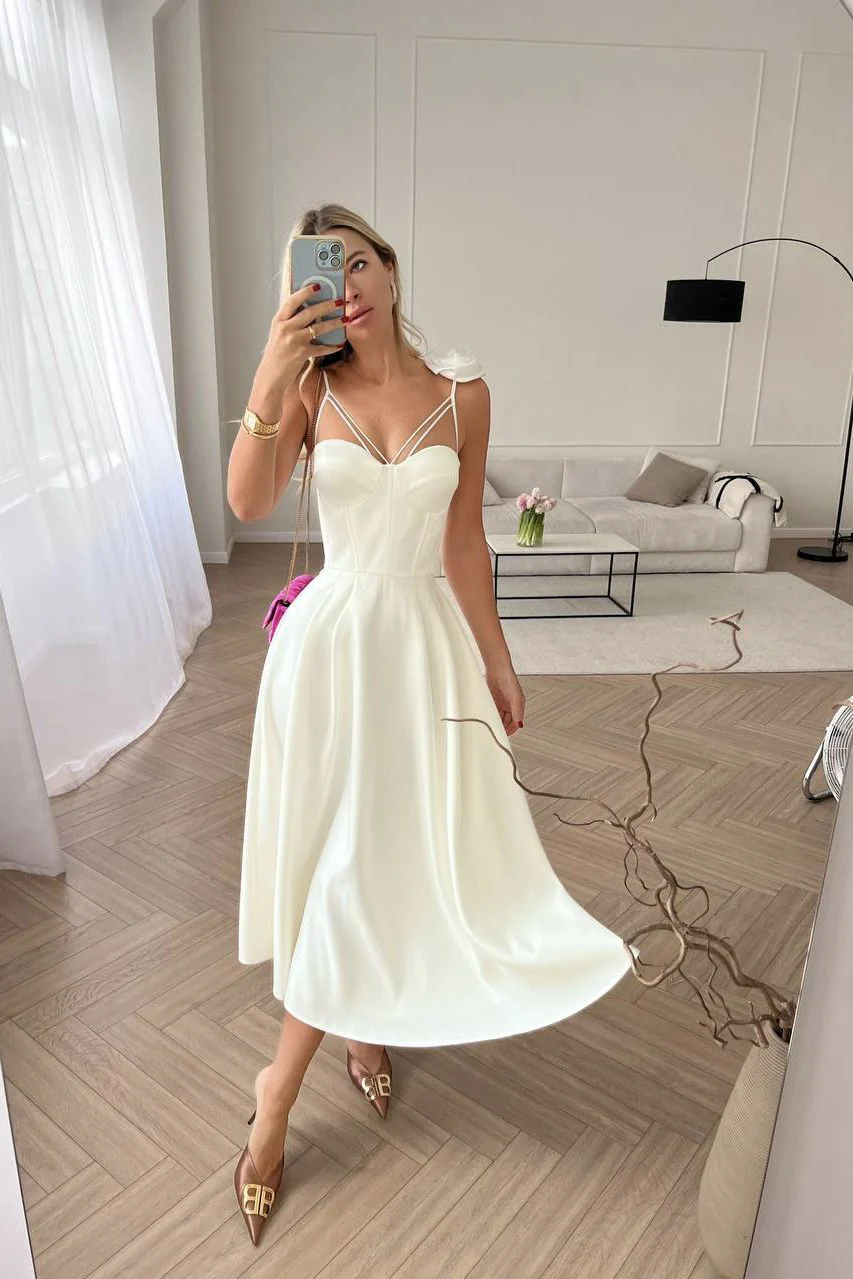 Rose Detail Bell Corset Midi Dress