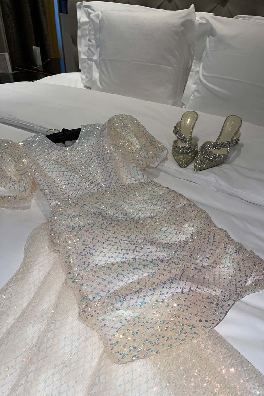 Sequin Mini Dress with side train
