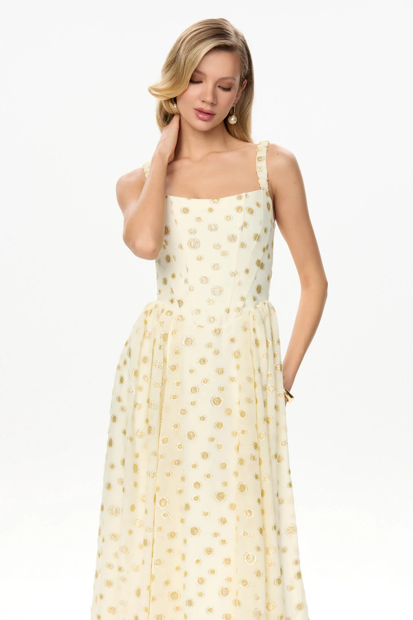 Strap Midi Dress with Corset-Style Bodice