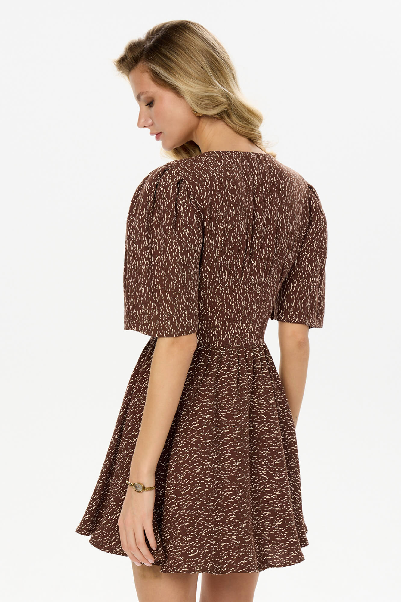 Short Sleeve Buttoned Mini Dress