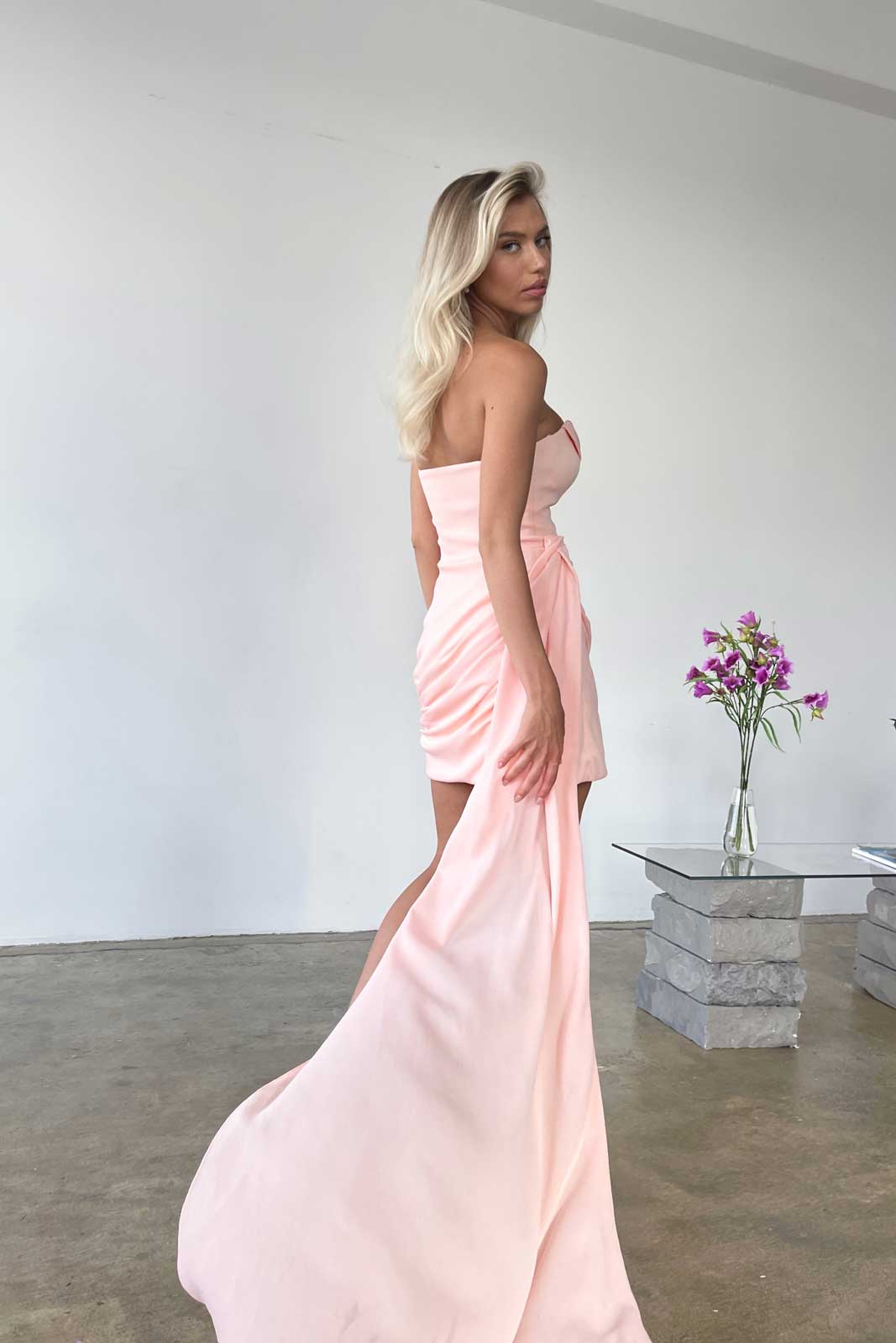 Сorset Draped Chiffon Train Mini Dress