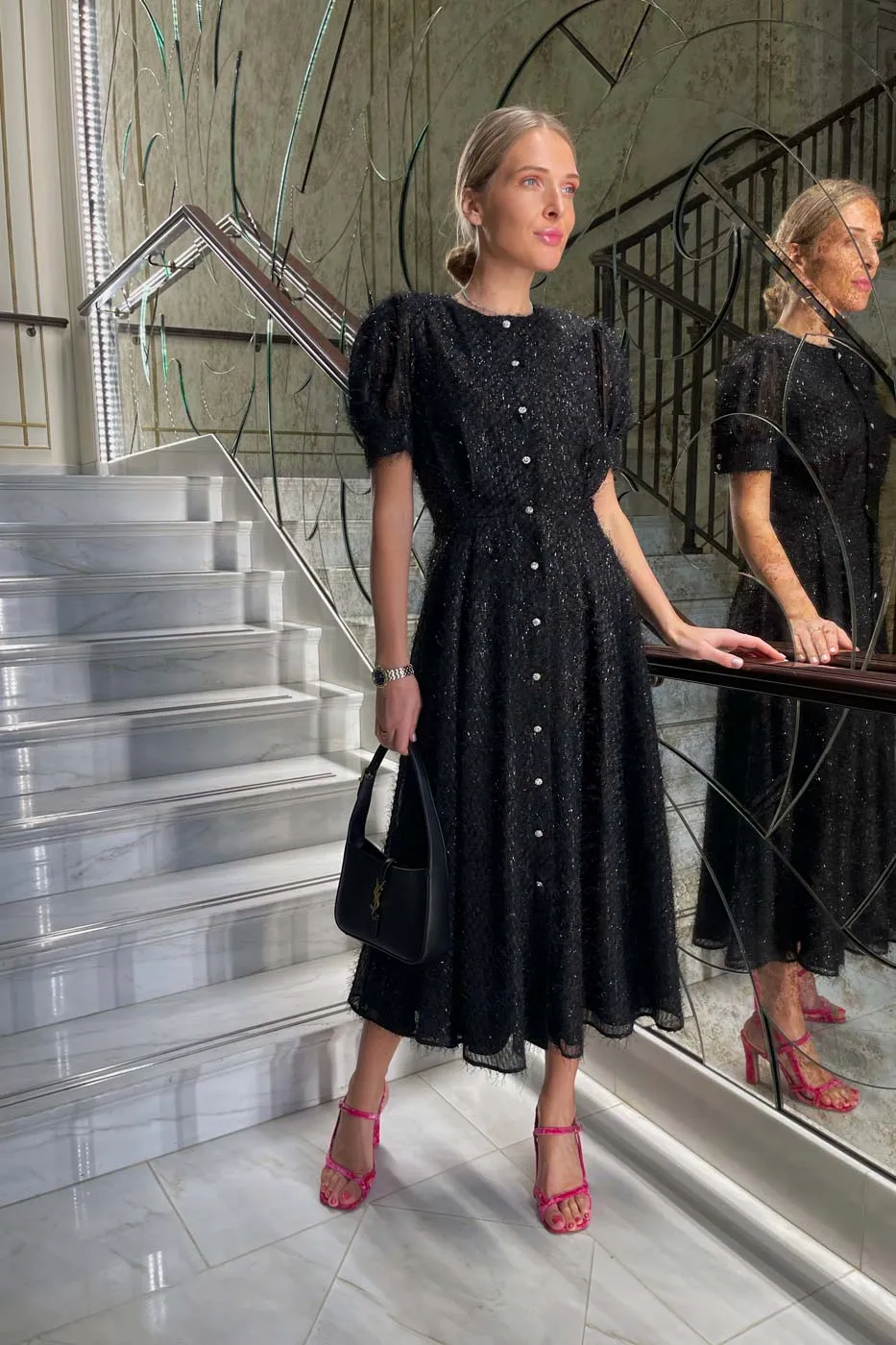 Sequin Button Front Midi Dress