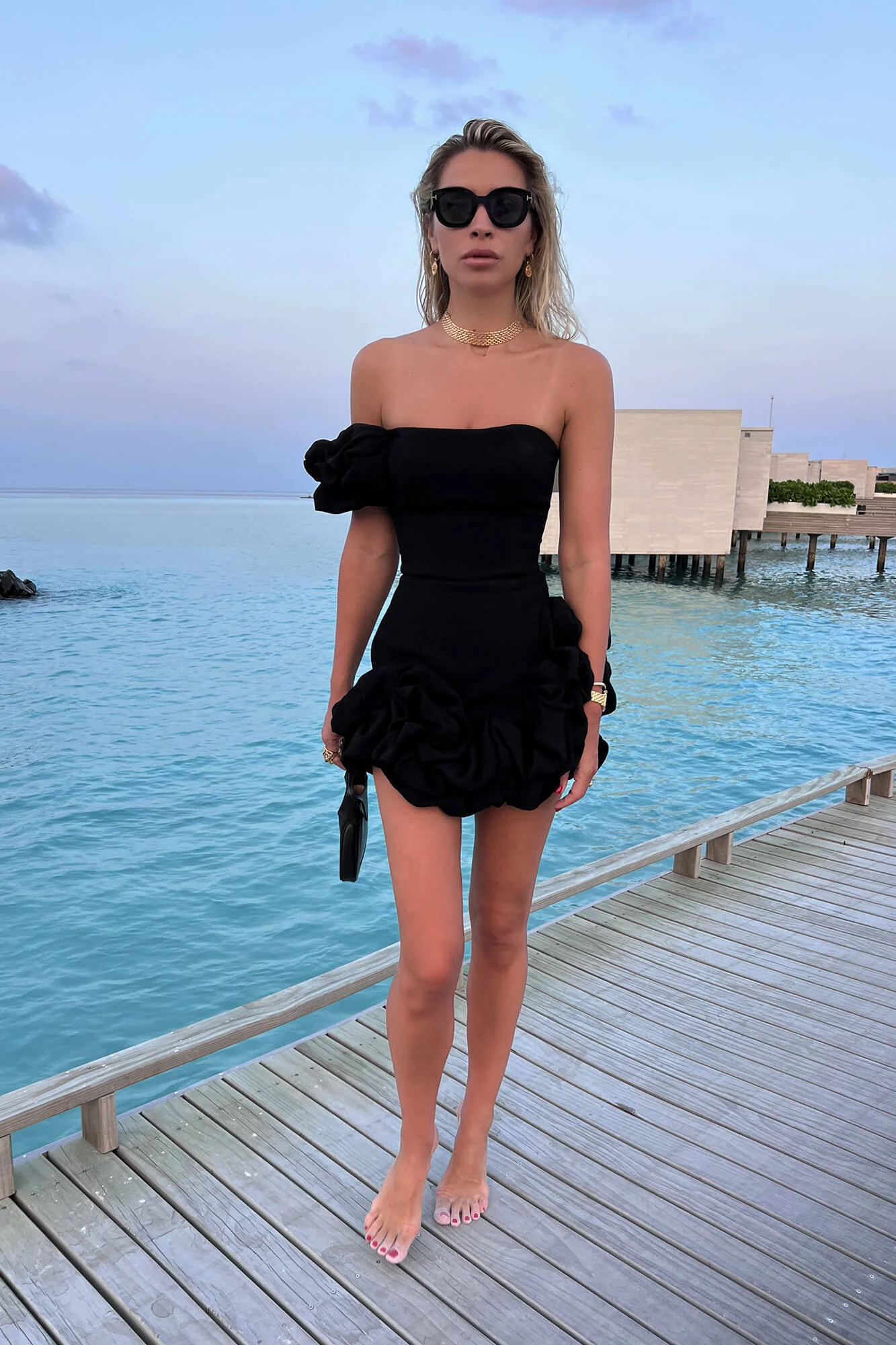 Flounced Bottom One Shoulder Bustier Dress