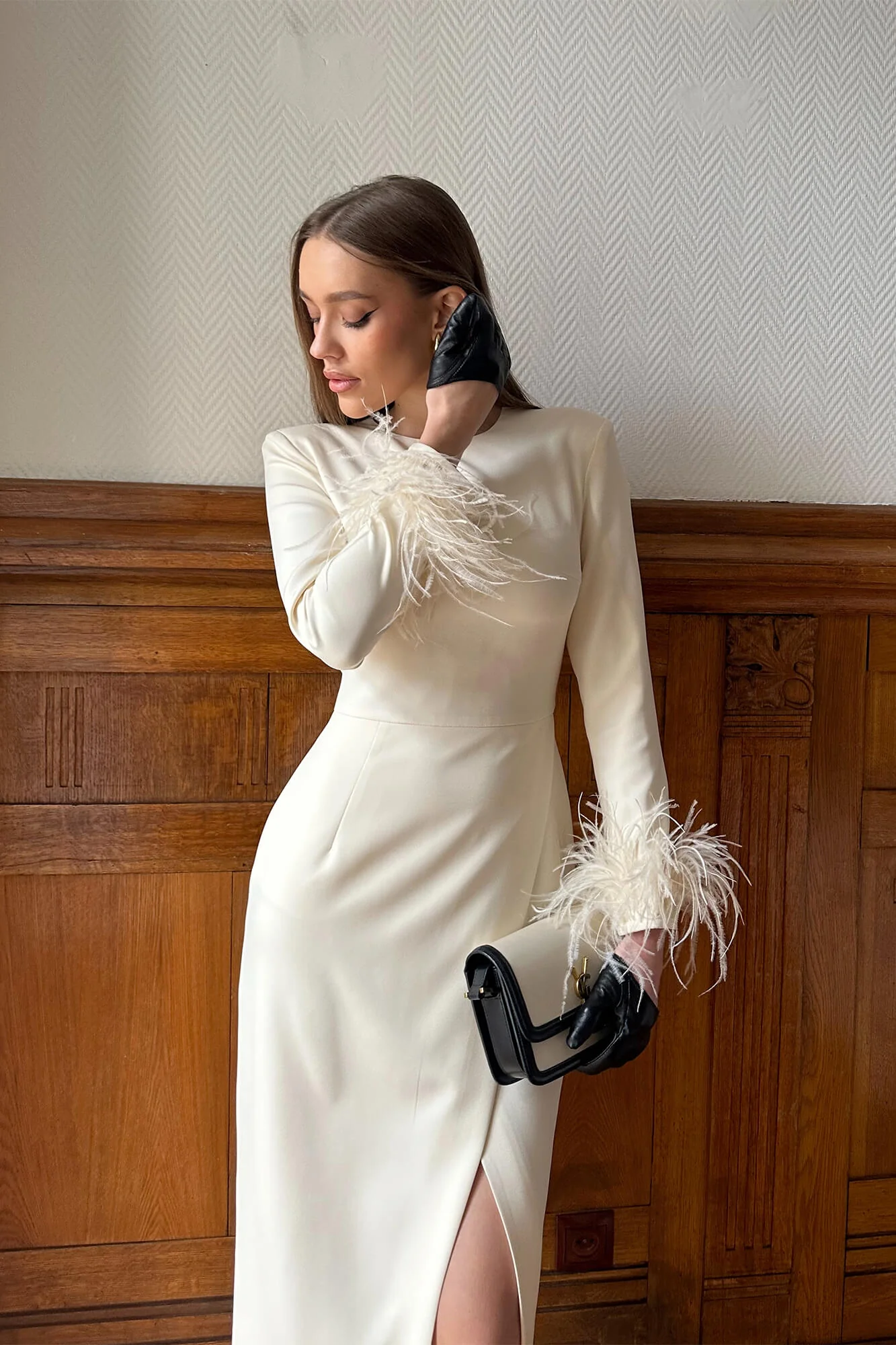 Wrap Feather Sleeve Midi Dress